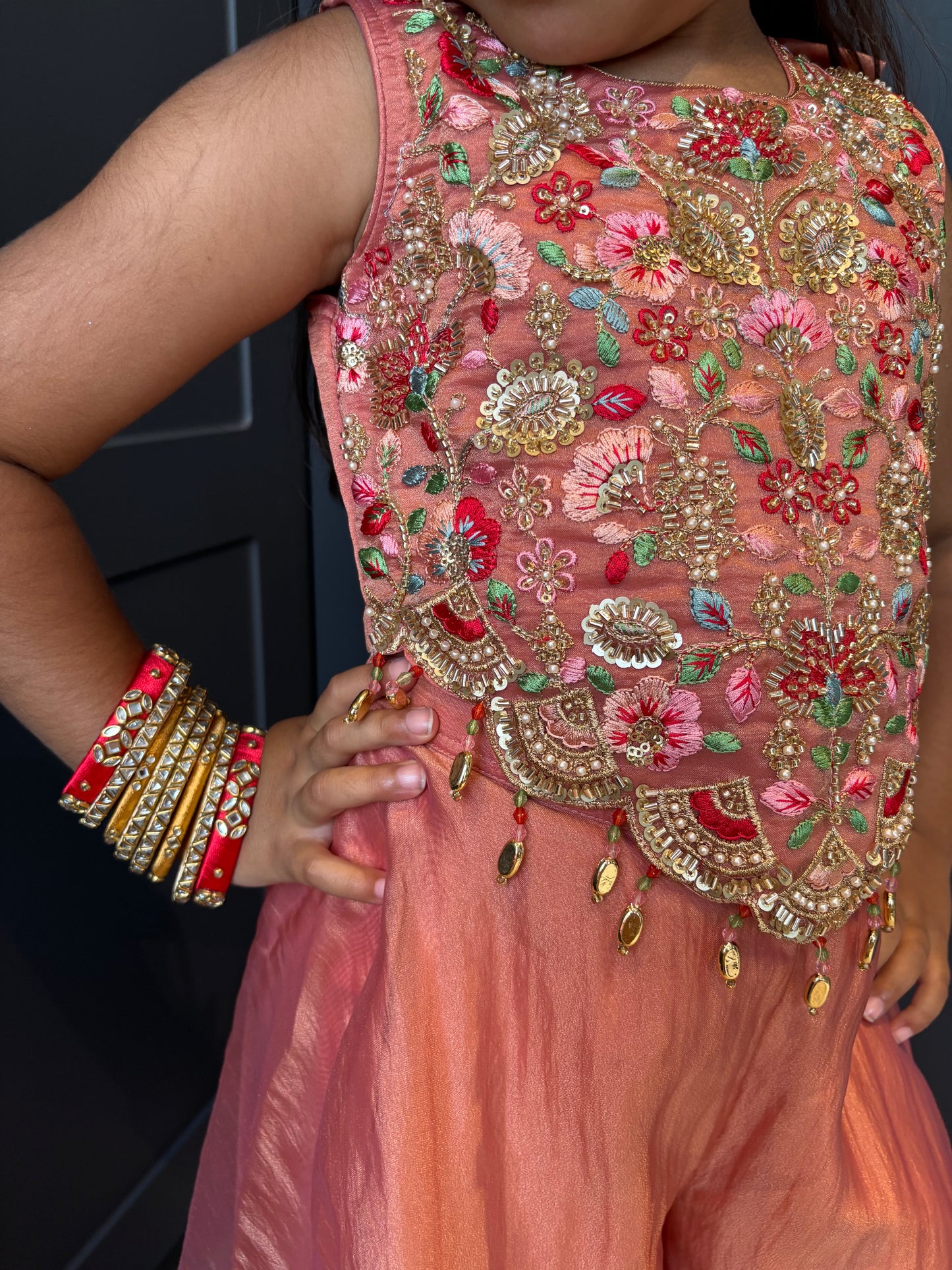 Coral Floral Pearl Palazzo Suit