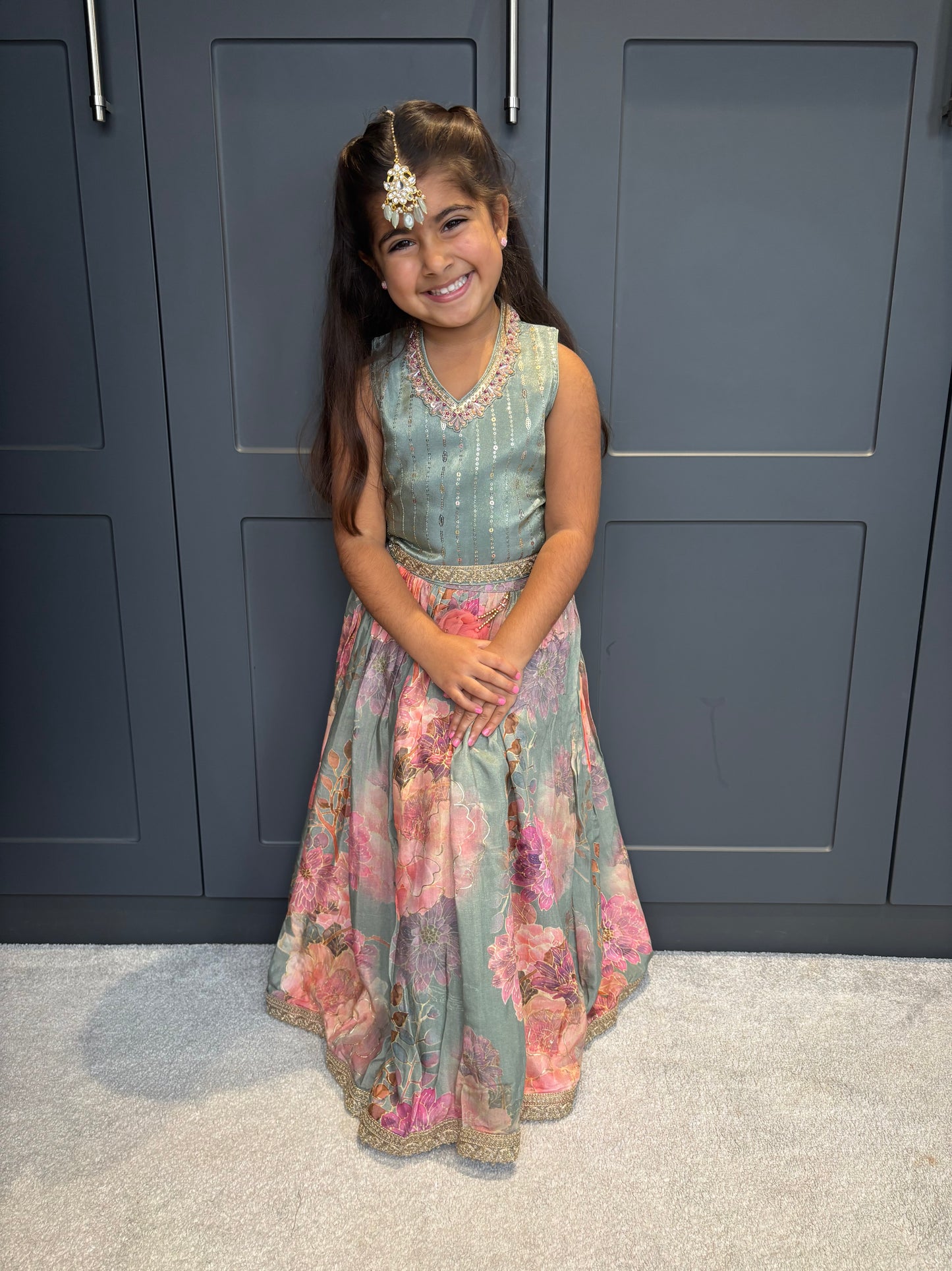 Sage Green Floral Lengha