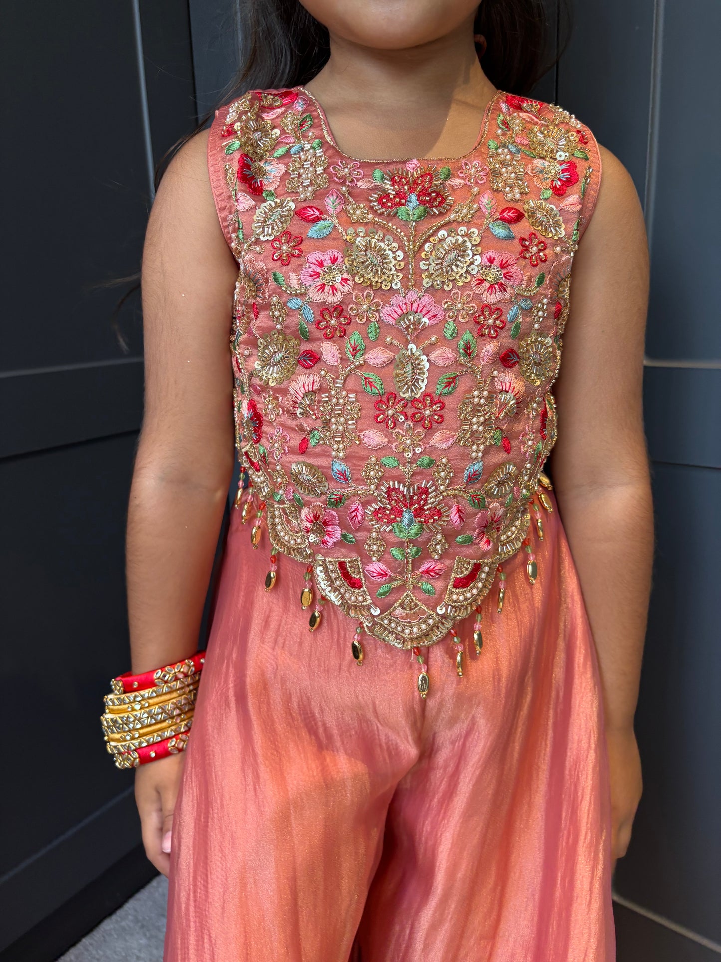 Coral Floral Pearl Palazzo Suit