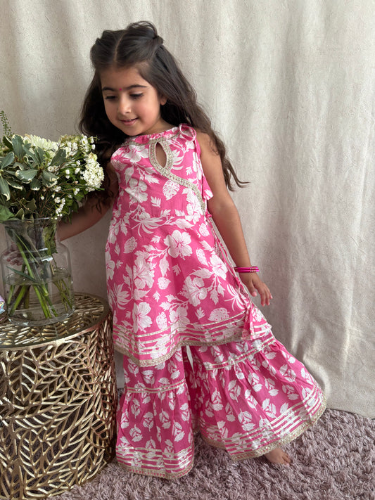 Summer Peplum Sharara Suit (Pink)