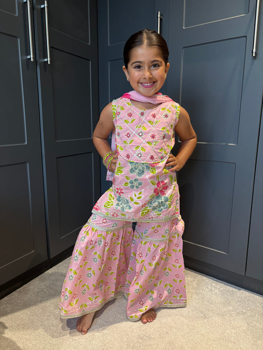 Pink Garden Party Sharara Suit