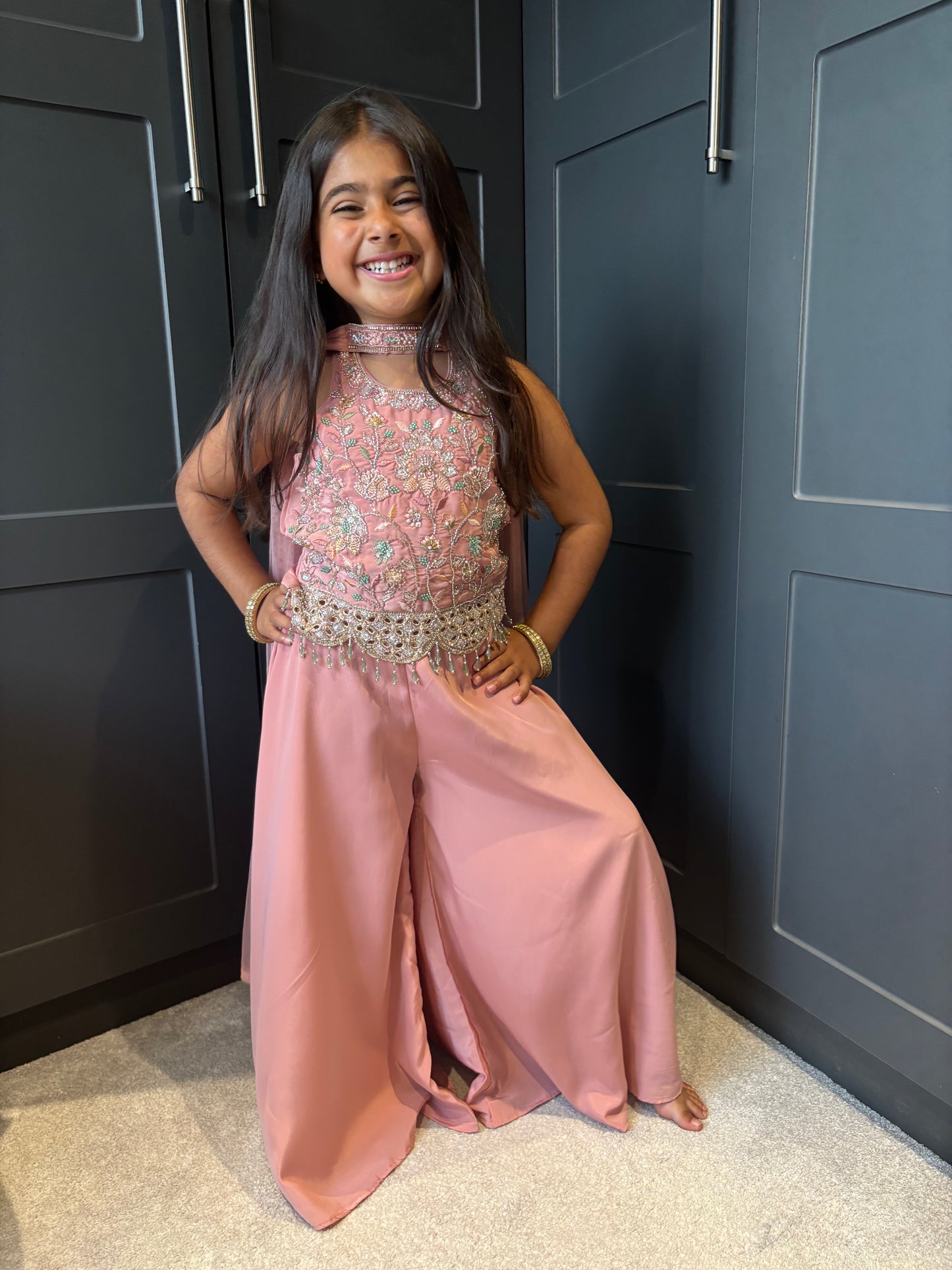 Blush Pink Embroidered Palazzo Suit