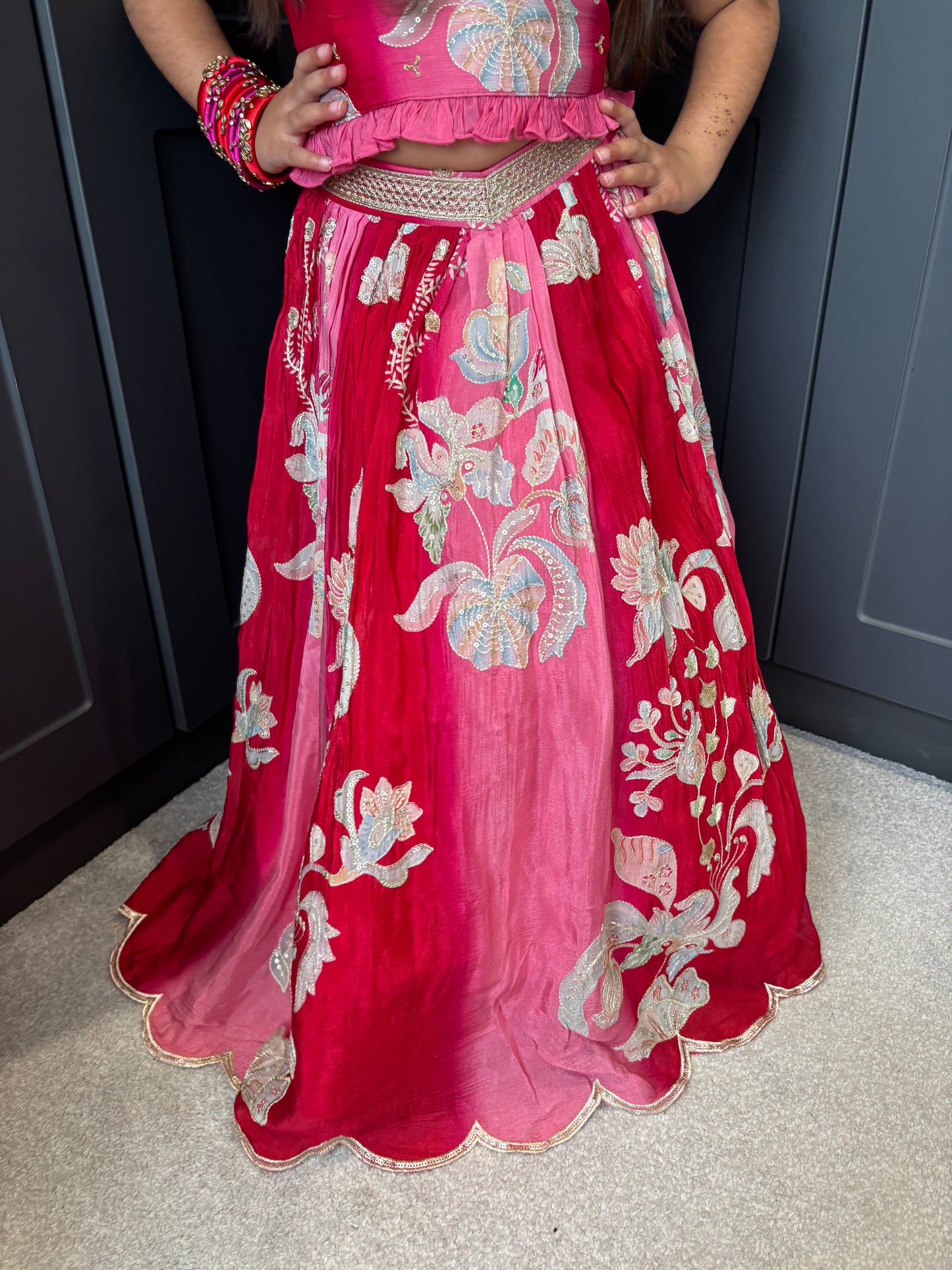 Magenta & Red Lengha Set