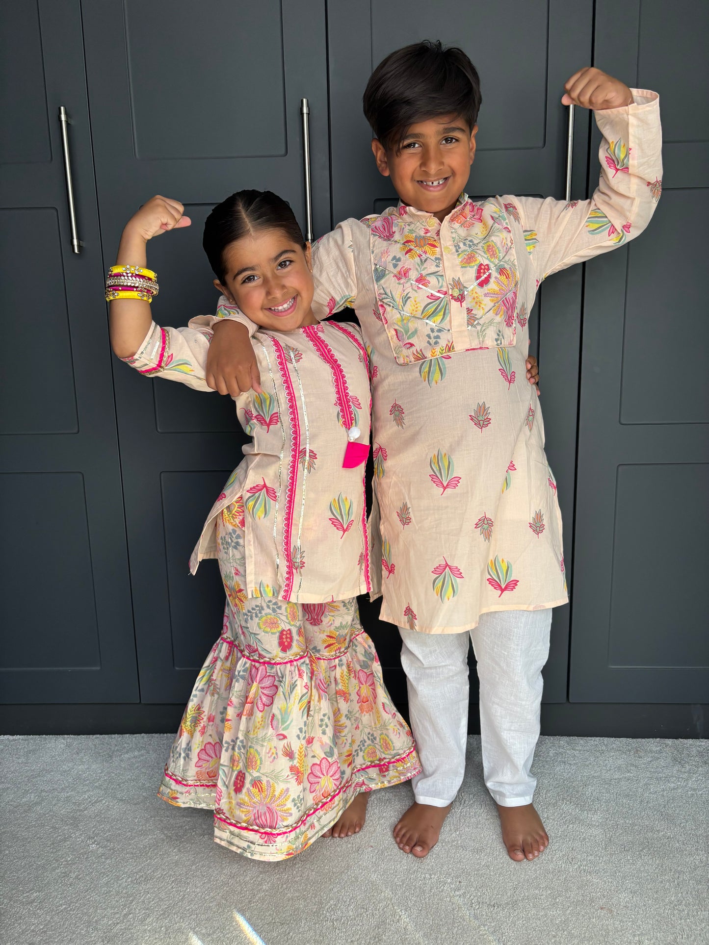 Lotus Print Kurta Pyjama Set | Boys' Indian Festive Wear | Sibling Collection