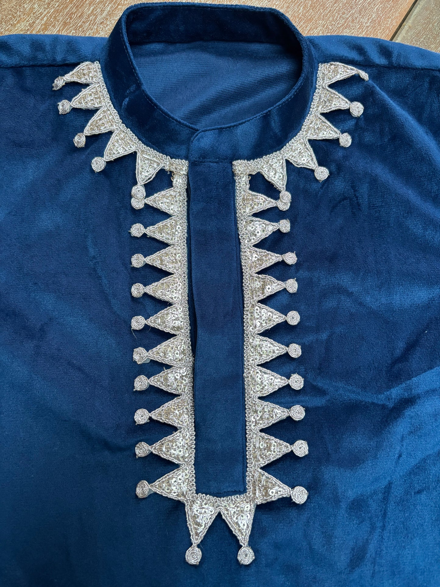 Boys Royal Blue Velvet Kurta Pyjama