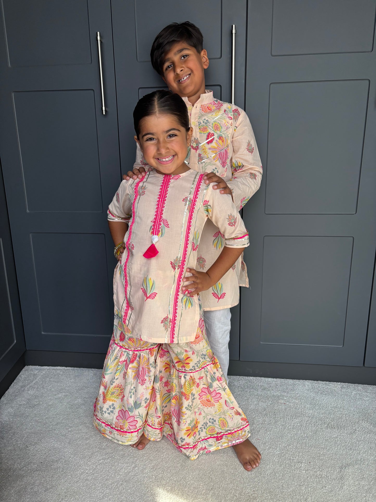 Lotus Print Girls Gharara Set | Indian Festive Wear | Sibling Collection
