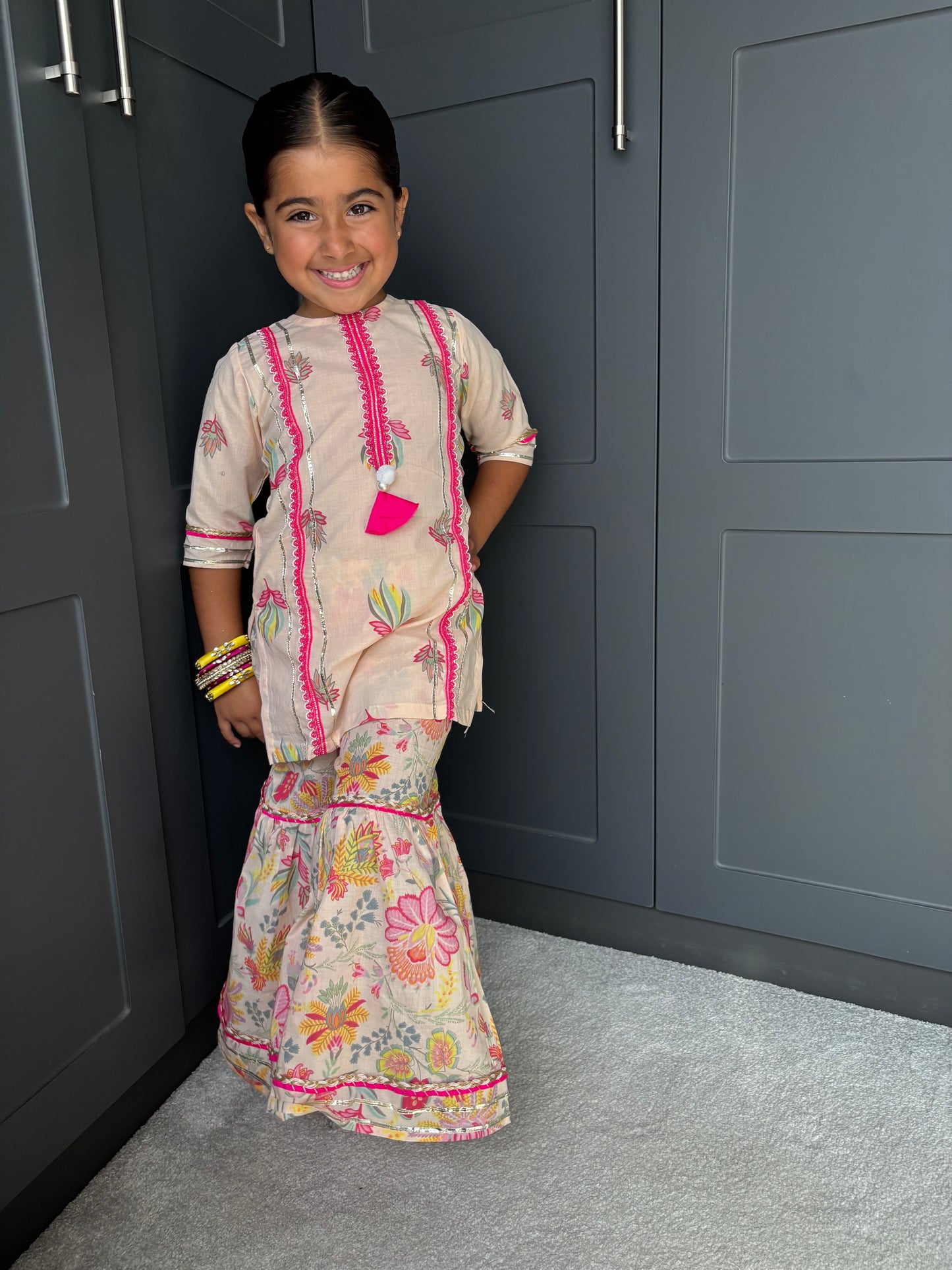 Lotus Print Girls Gharara Set | Indian Festive Wear | Sibling Collection