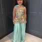 Girls Aqua Blue Embroidered Palazzo Suit | Floral Festive Ethnic Wear