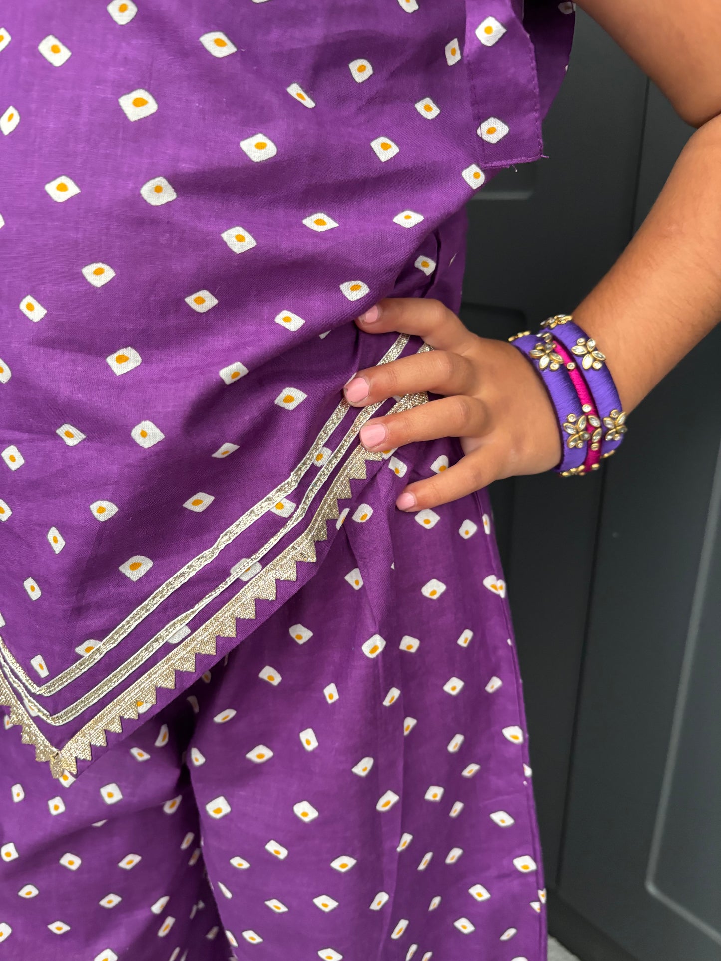 Girls Festive Purple Bandhani Print Palazzo Suit | Sibling Collection
