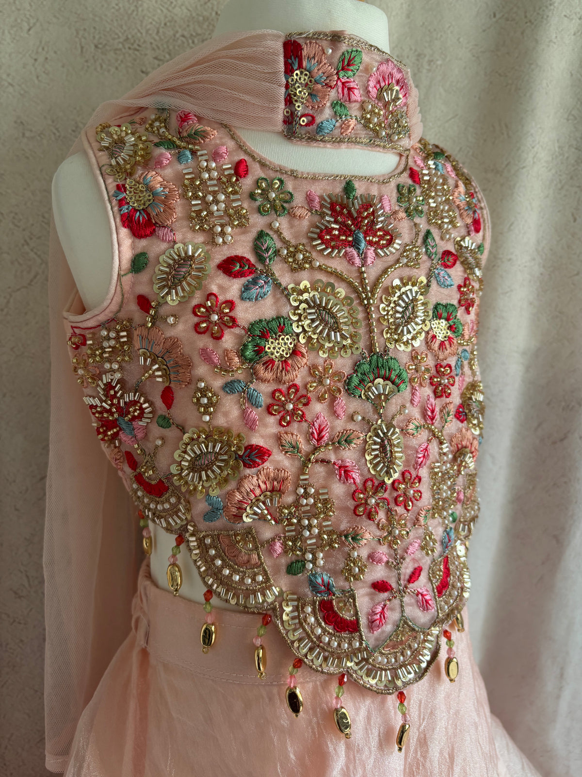 Peach Floral Pearl Palazzo Suit