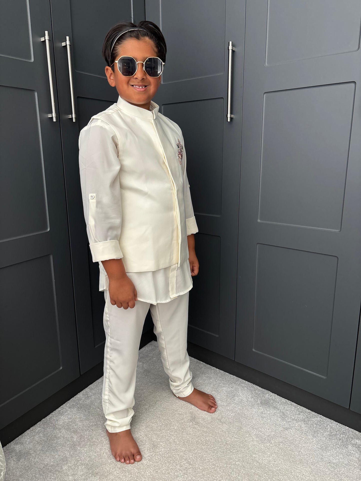 Boys Ivory Embroidered Nehru Jacket