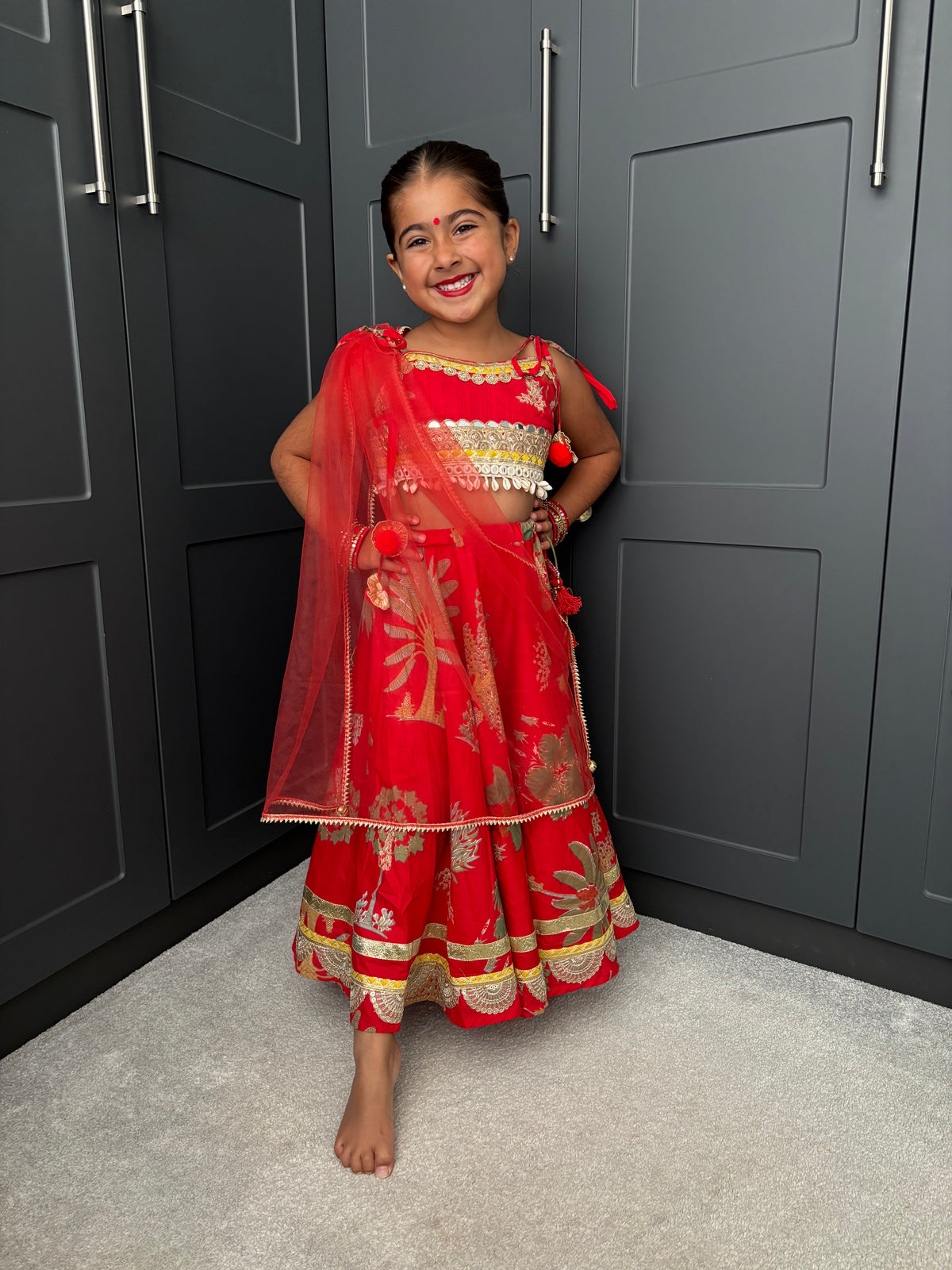 Red Lengha | Girls Navratri Garba Outfit | Indian Kidswear