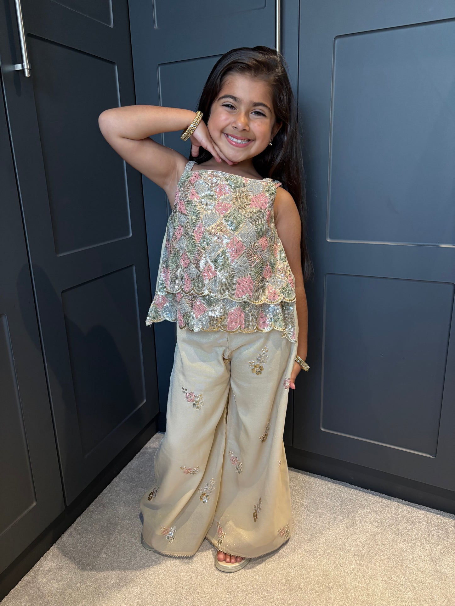 Blush & Gold Sequin Palazzo Set
