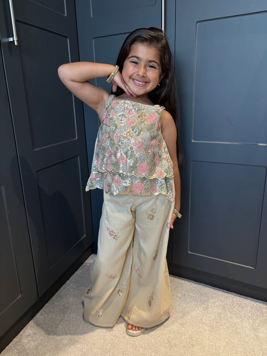Blush & Gold Sequin Palazzo Set
