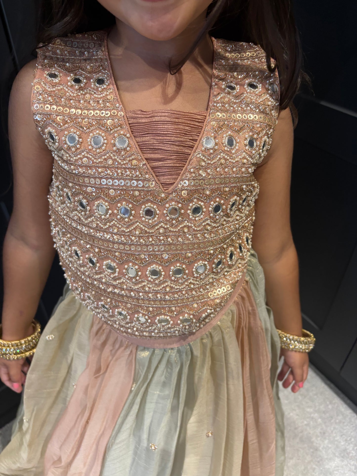 Peach & Champagne Gold Mirror Work Length