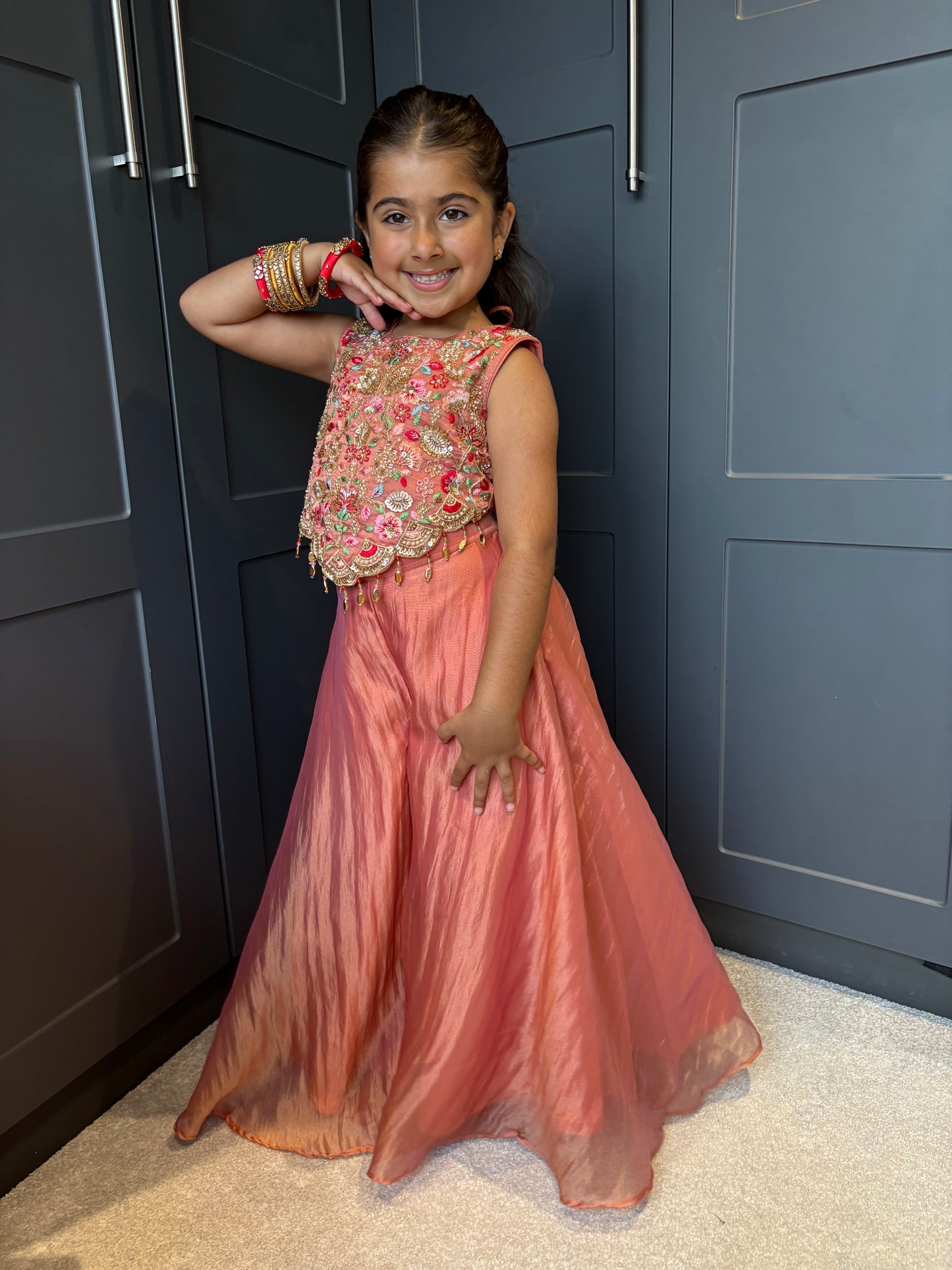 Coral Floral Pearl Palazzo Suit