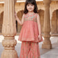 Peach Floral Embroidered Palazzo Suit