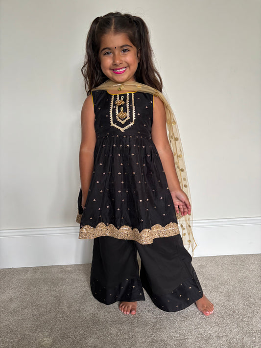 Black & Gold Frock Palazzo Suit