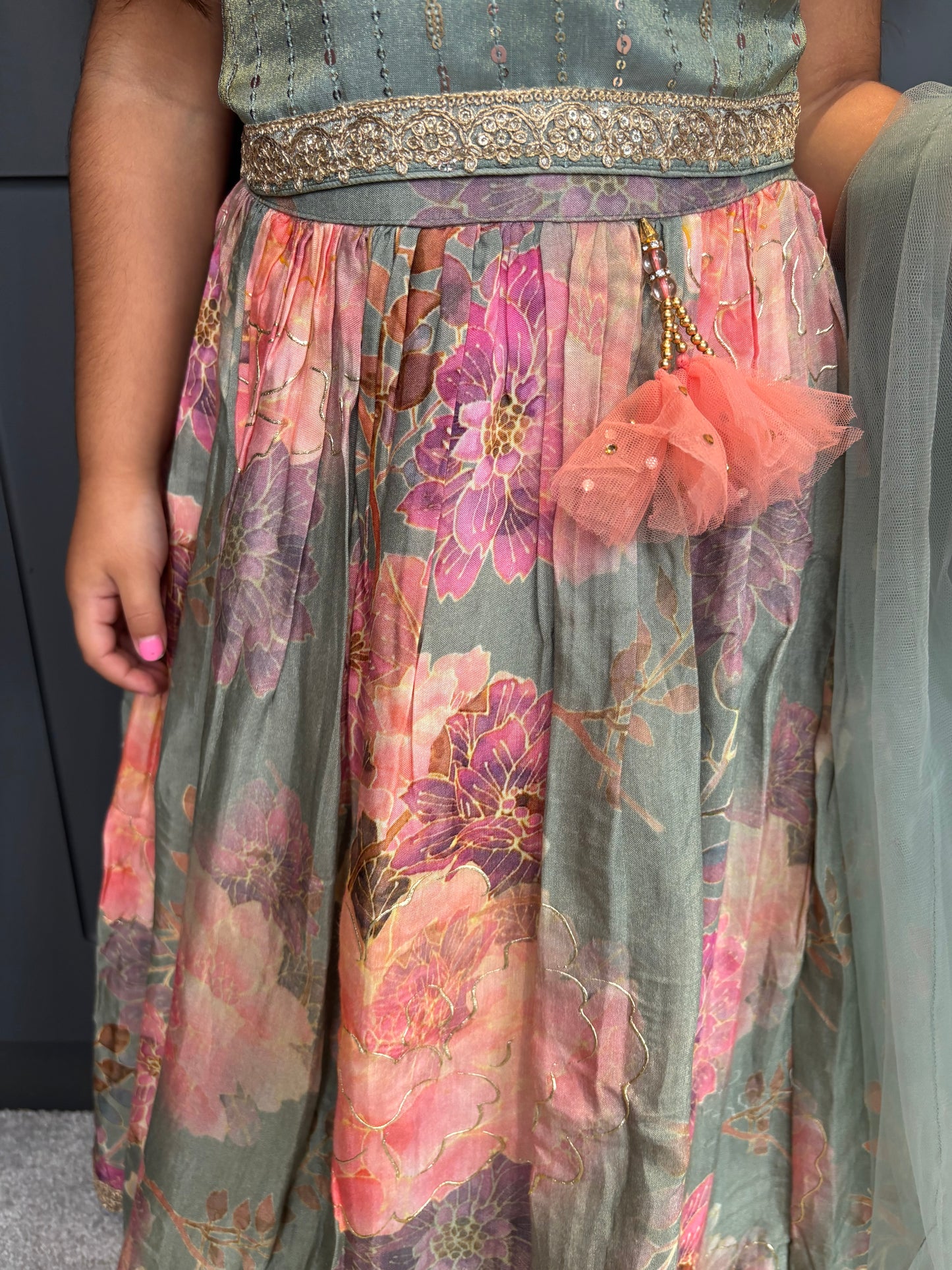 Sage Green Floral Lengha