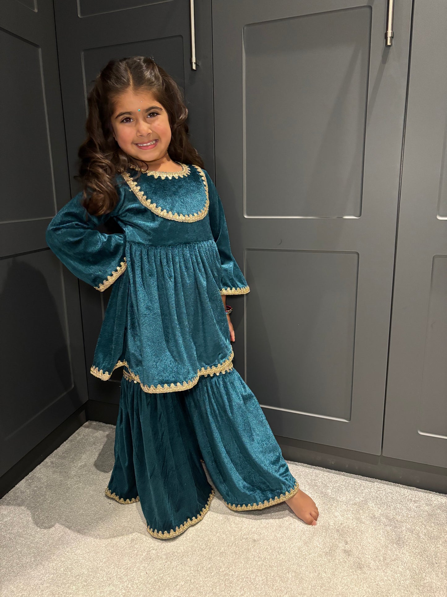 Teal Velvet Sharara Suit