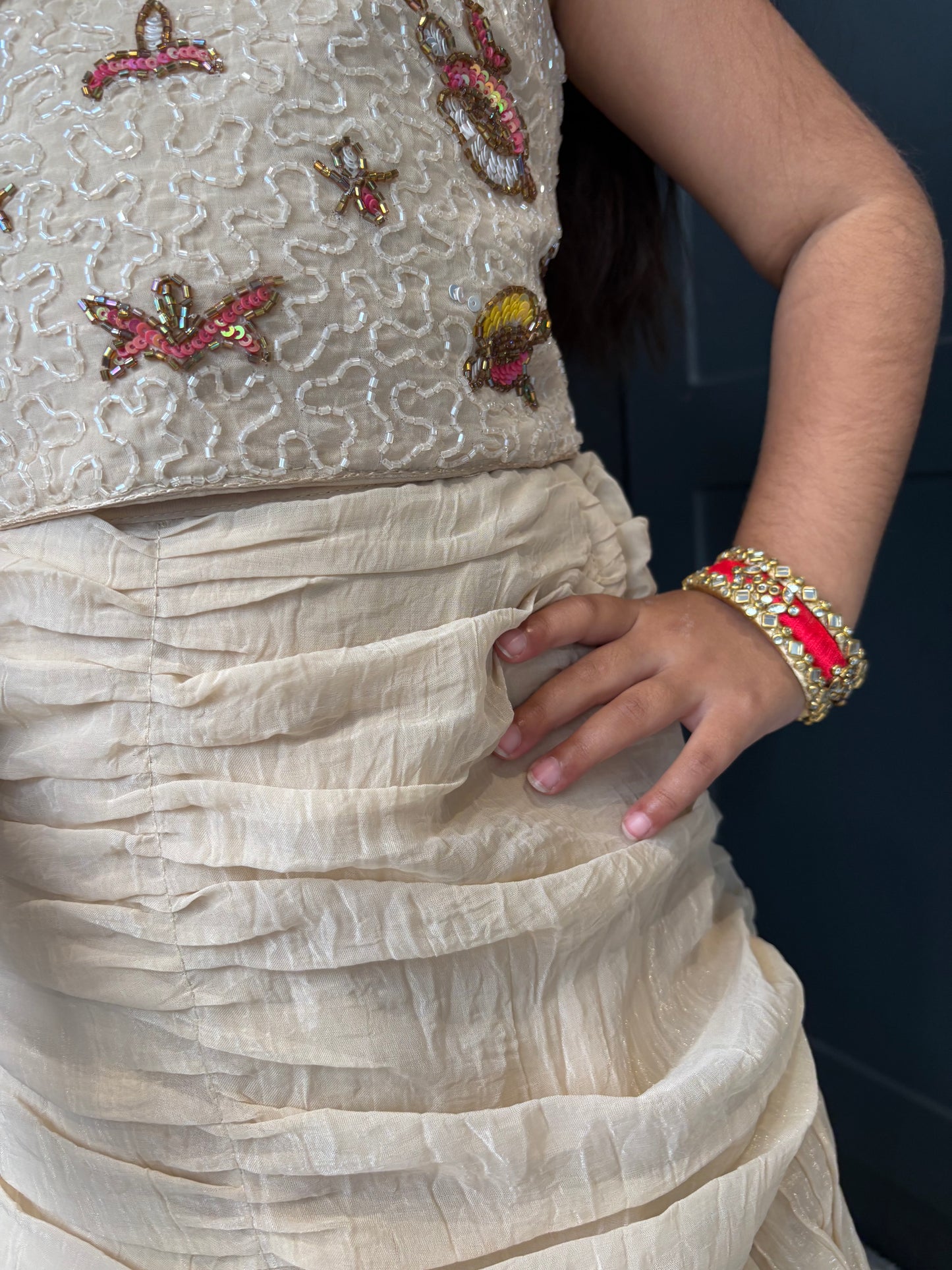 Ivory Embroidered Lengha Set
