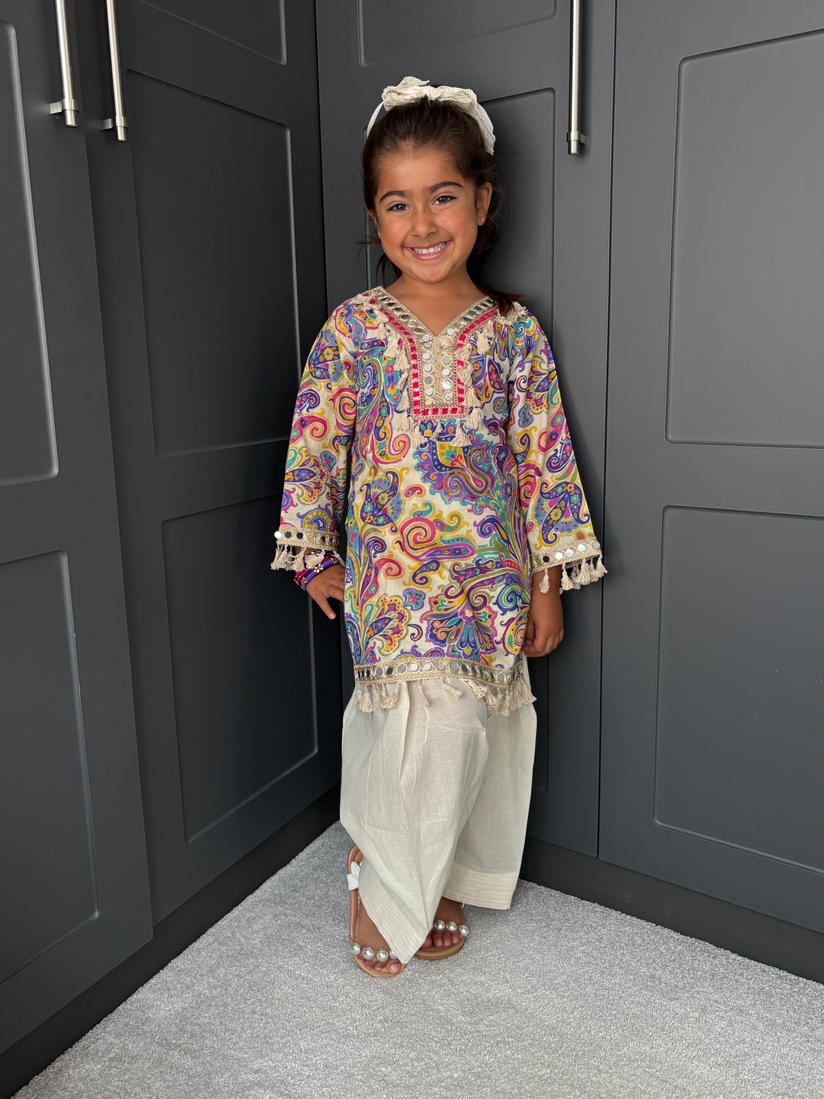 Paisley Mirror Work Kurta Salwar Set for Girls