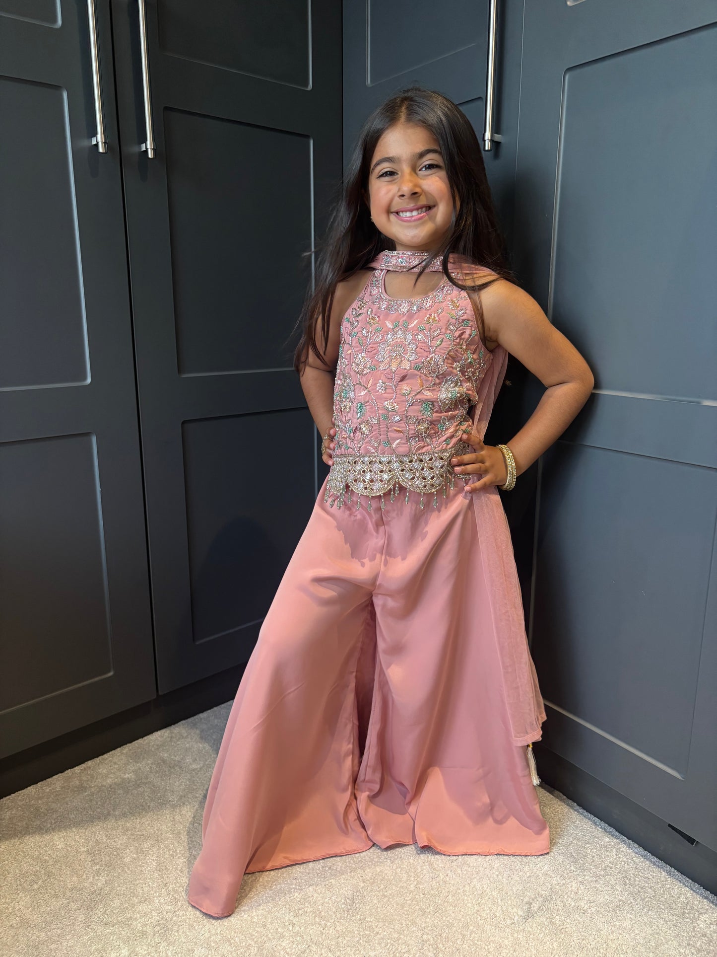 Blush Pink Embroidered Palazzo Suit