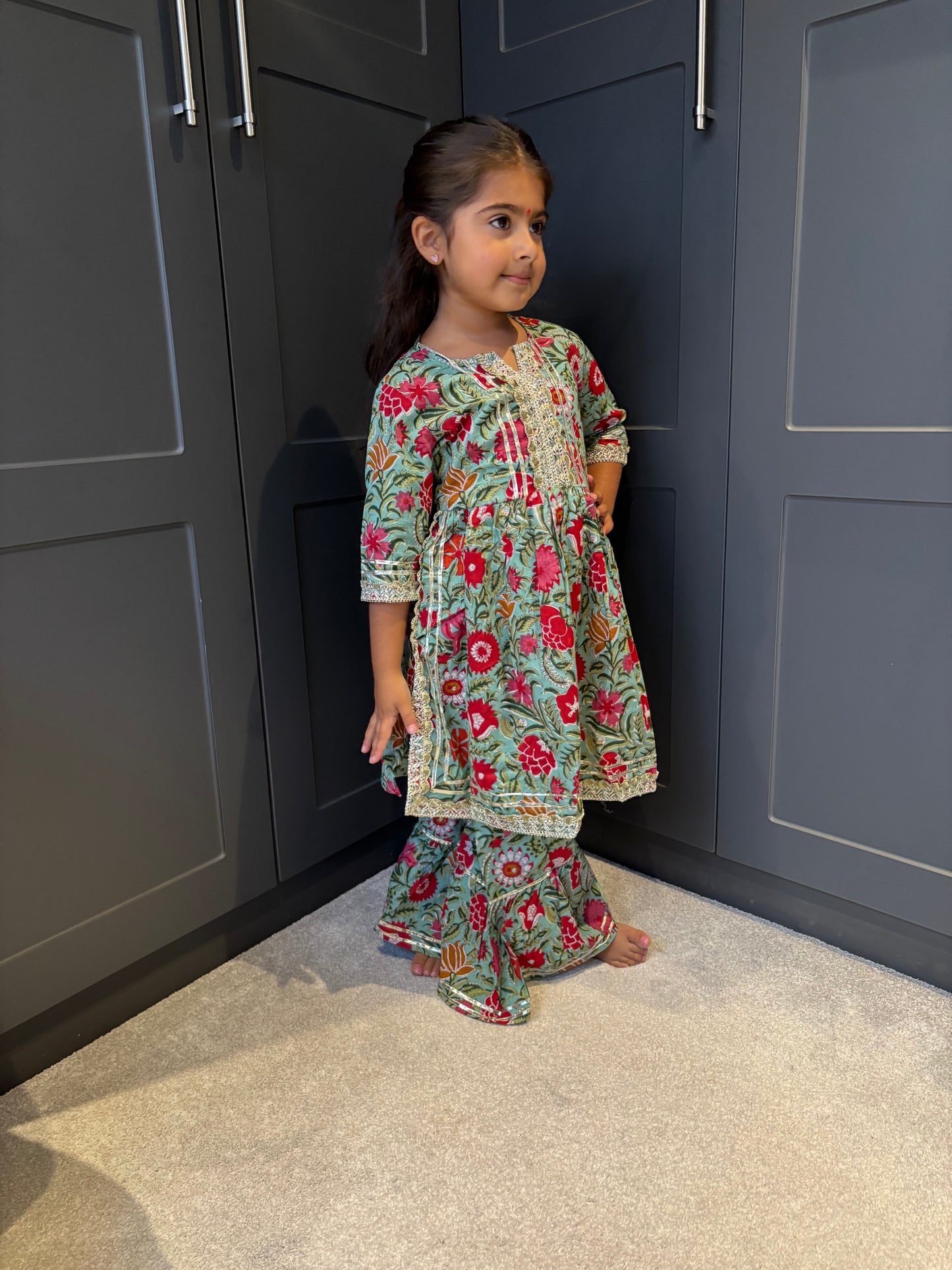 Mint & Red Paisley Print Sharara Suit