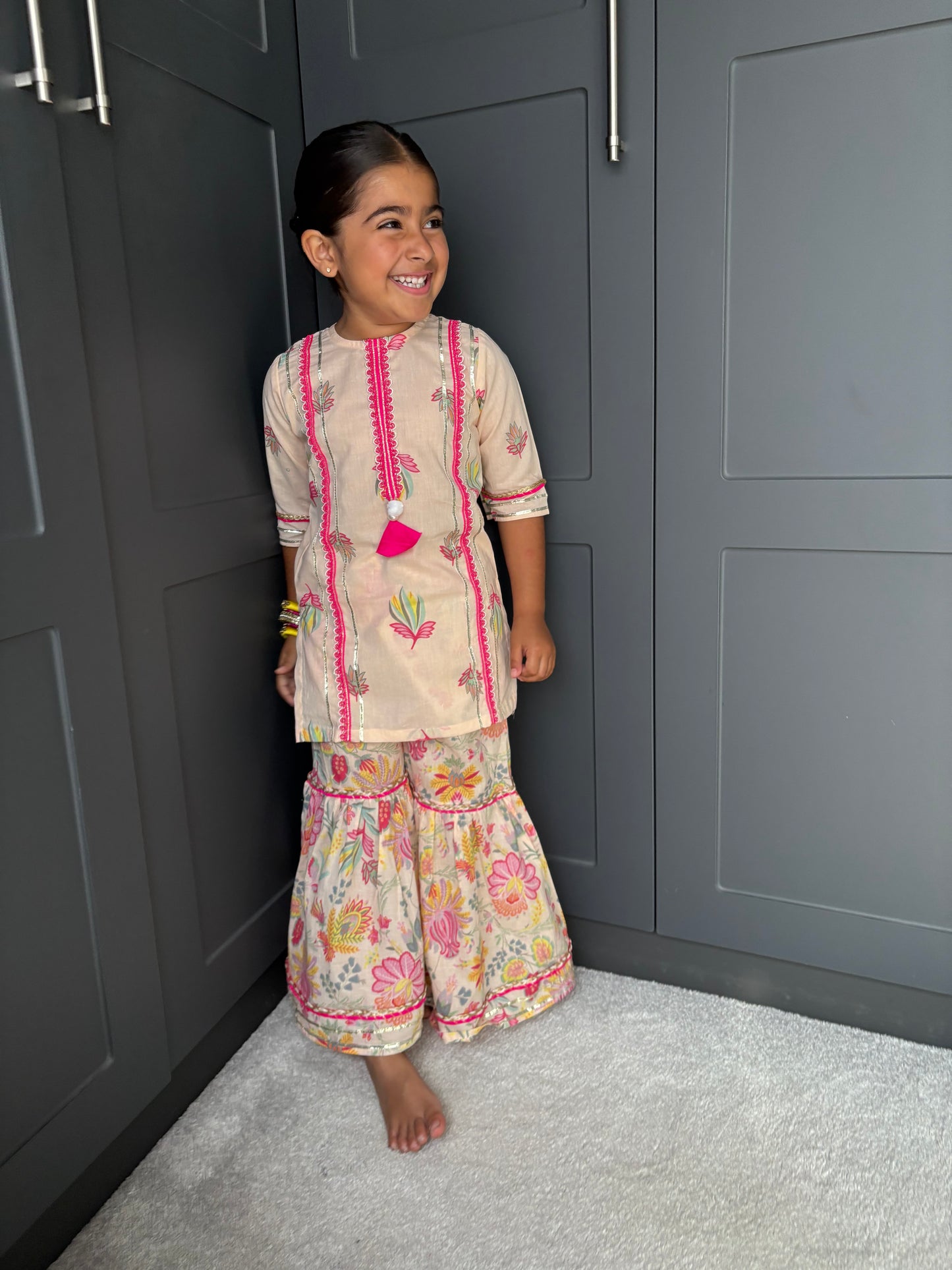 Lotus Print Girls Gharara Set | Indian Festive Wear | Sibling Collection