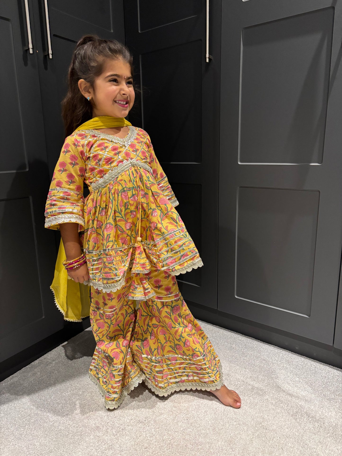 Yellow & Pink Sharara Suit Set