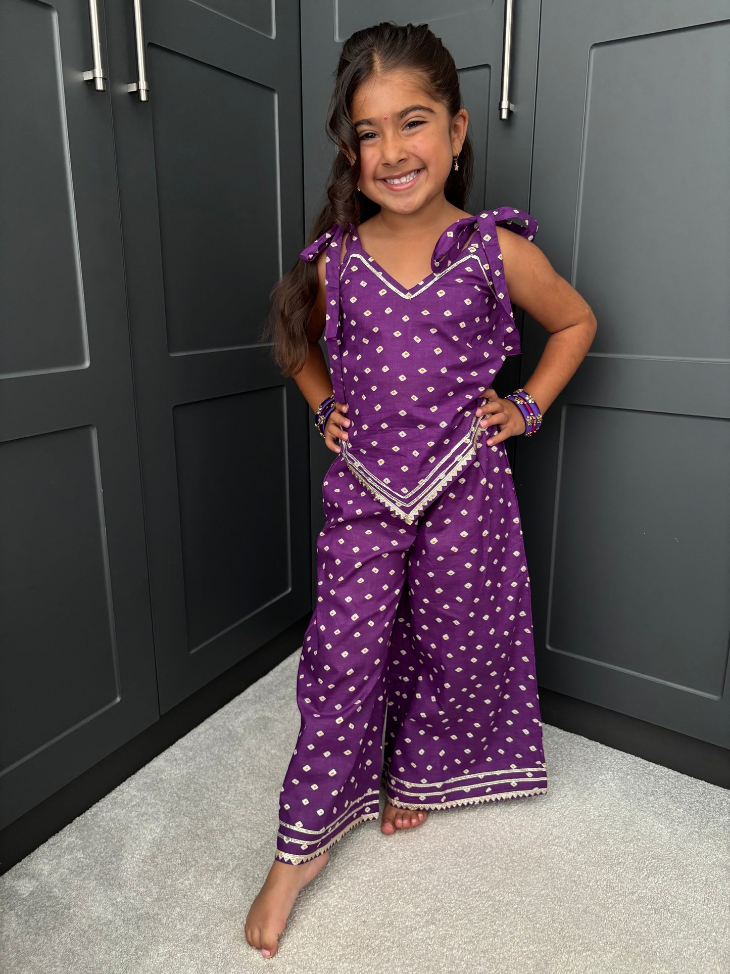 Girls Festive Purple Bandhani Print Palazzo Suit | Sibling Collection