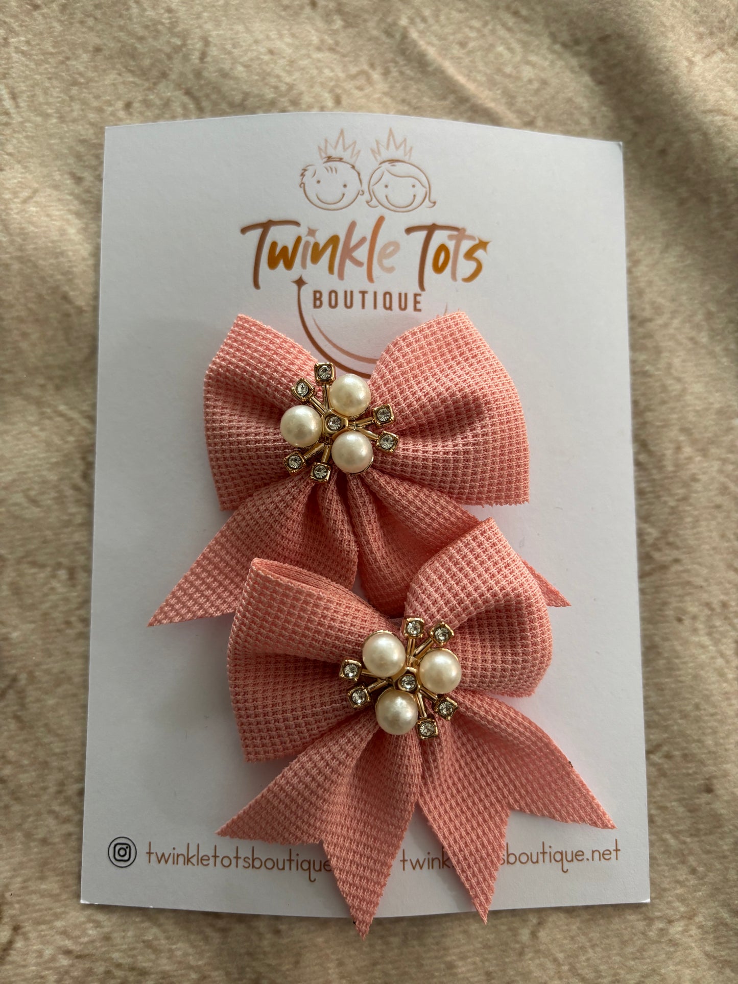 Peach Pearl Bow Clips (Small)