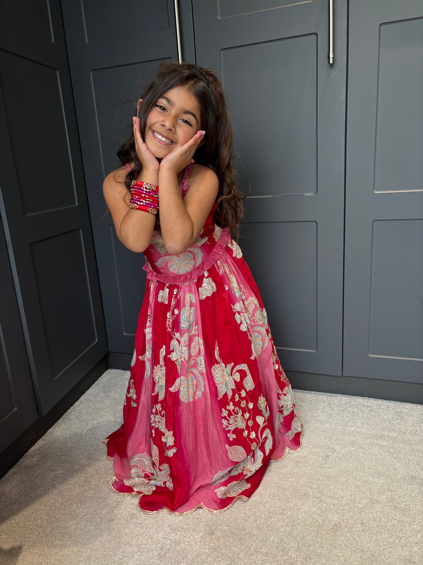 Magenta & Red Lengha Set