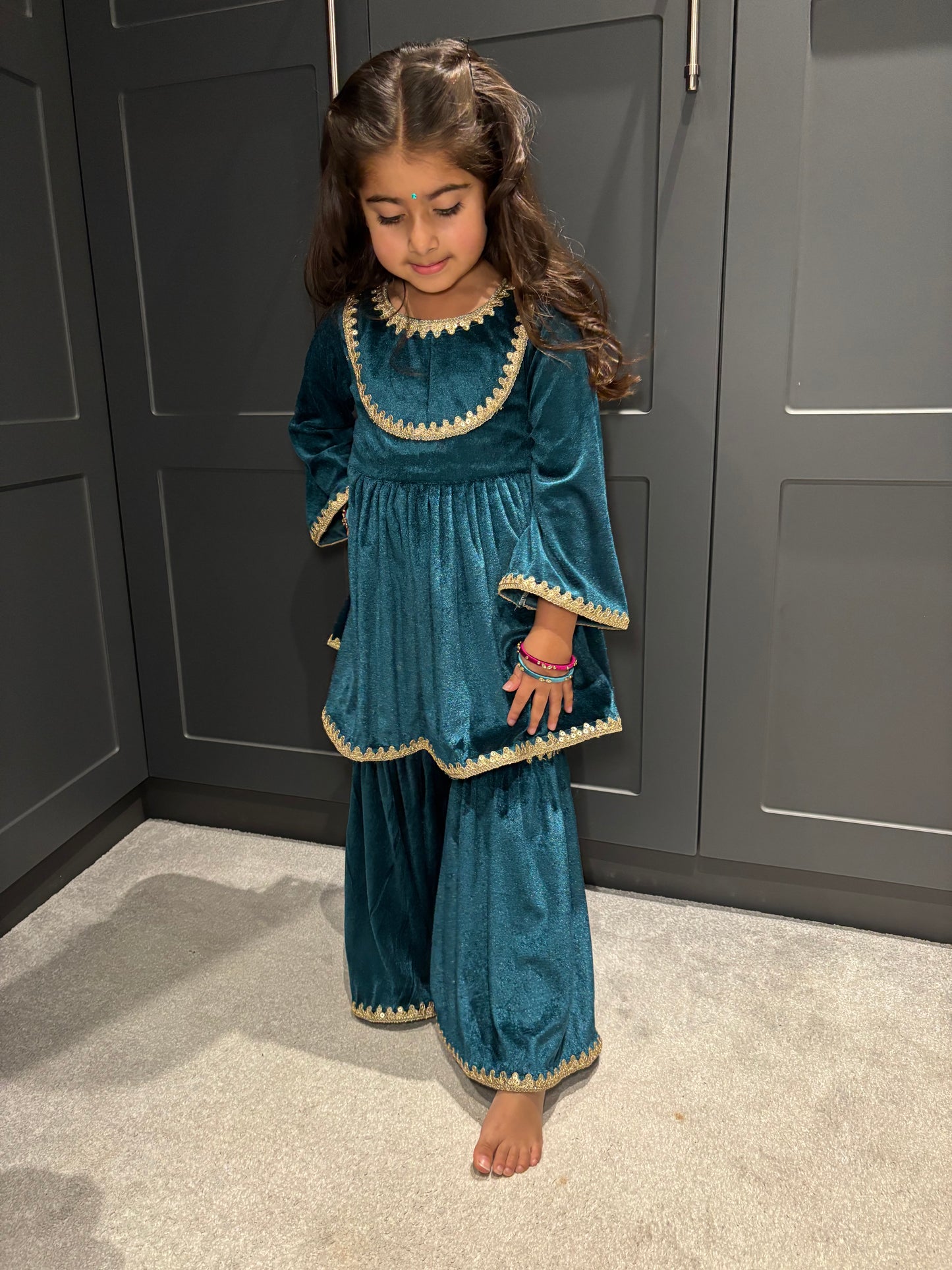 Teal Velvet Sharara Suit