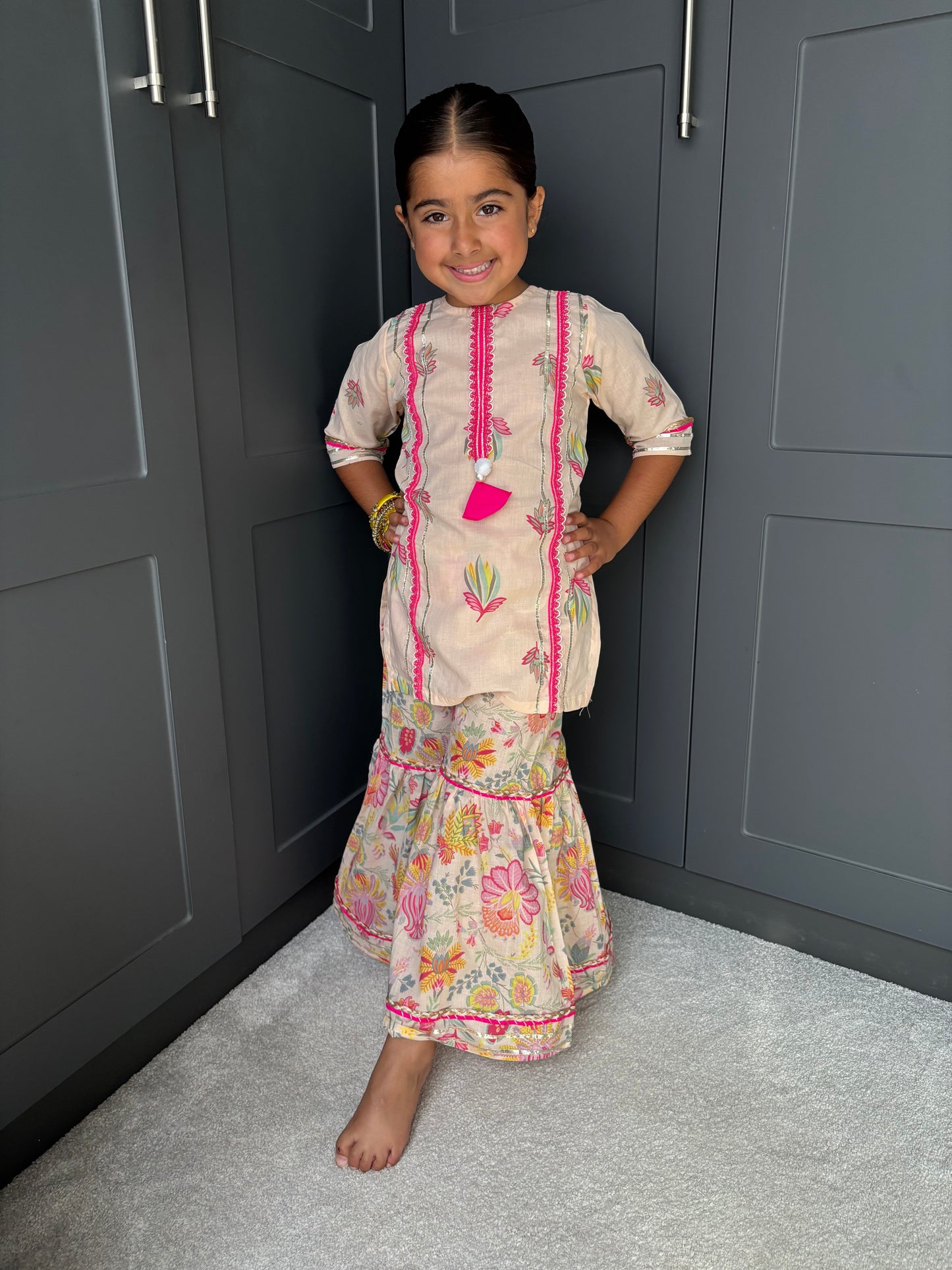 Lotus Print Girls Gharara Set | Indian Festive Wear | Sibling Collection