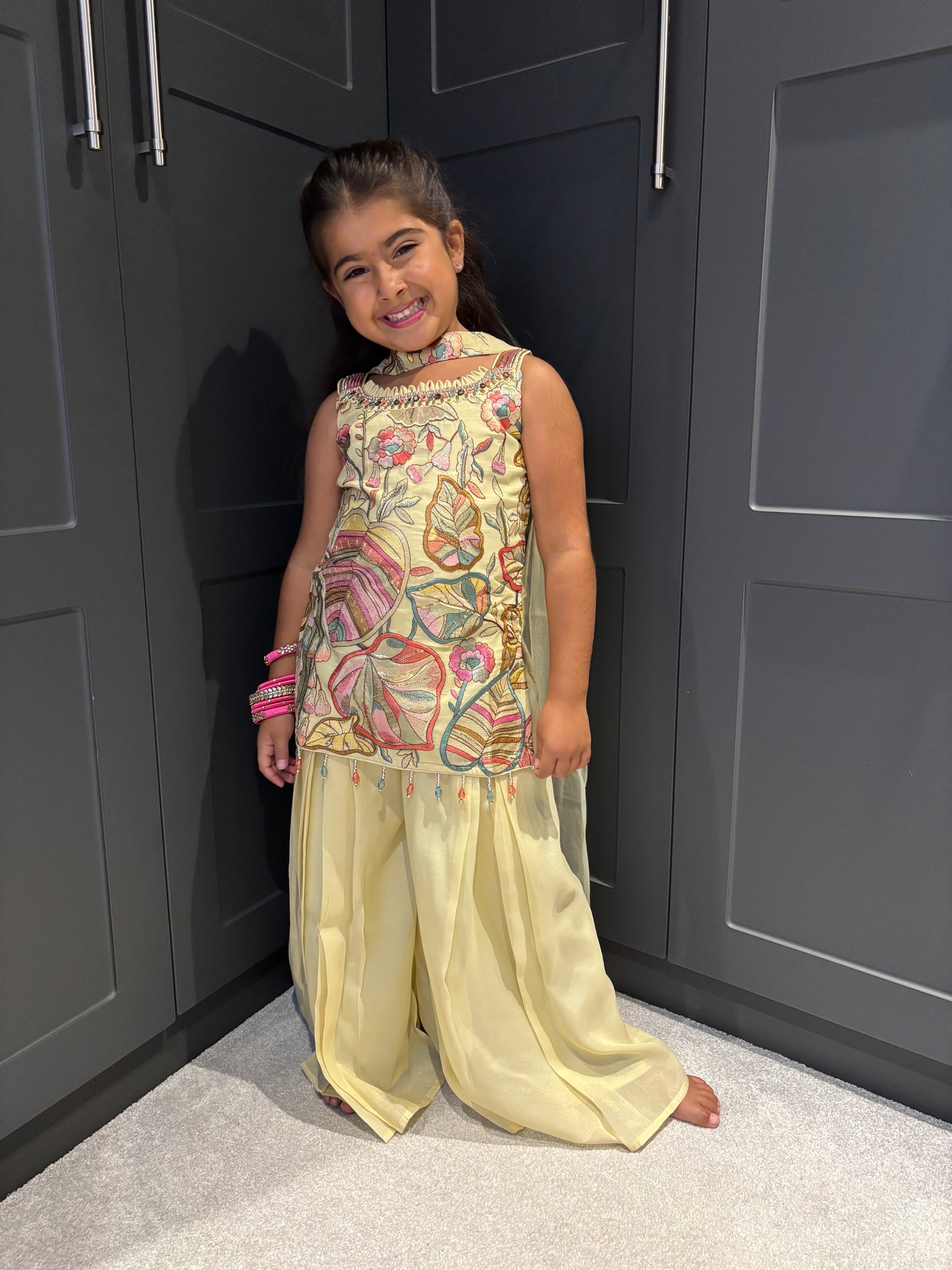 Girls Lemon Embroidered Palazzo Suit