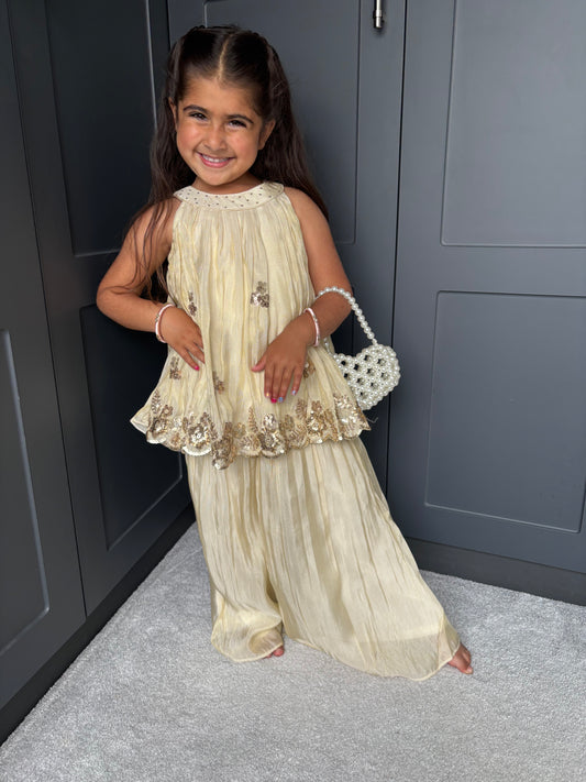 Cream & Gold Palazzo Suit