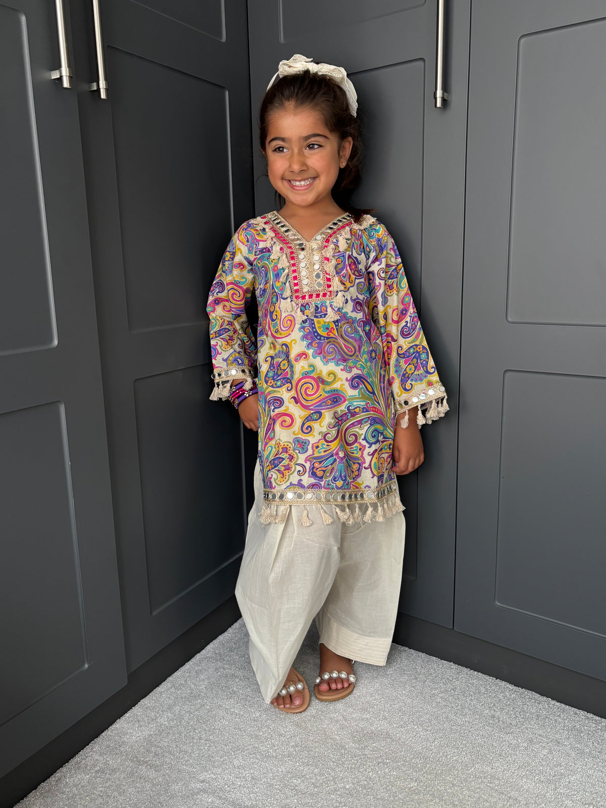 Paisley Mirror Work Kurta Salwar Set for Girls