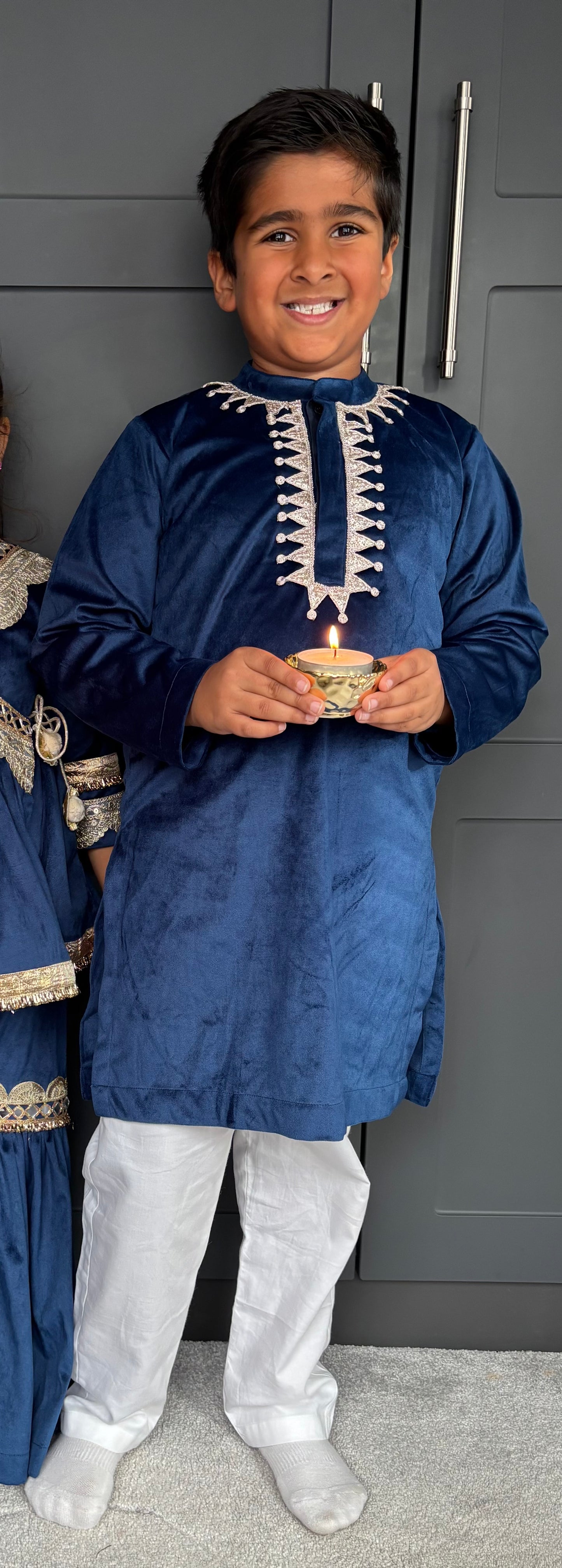 Boys Royal Blue Velvet Kurta Pyjama