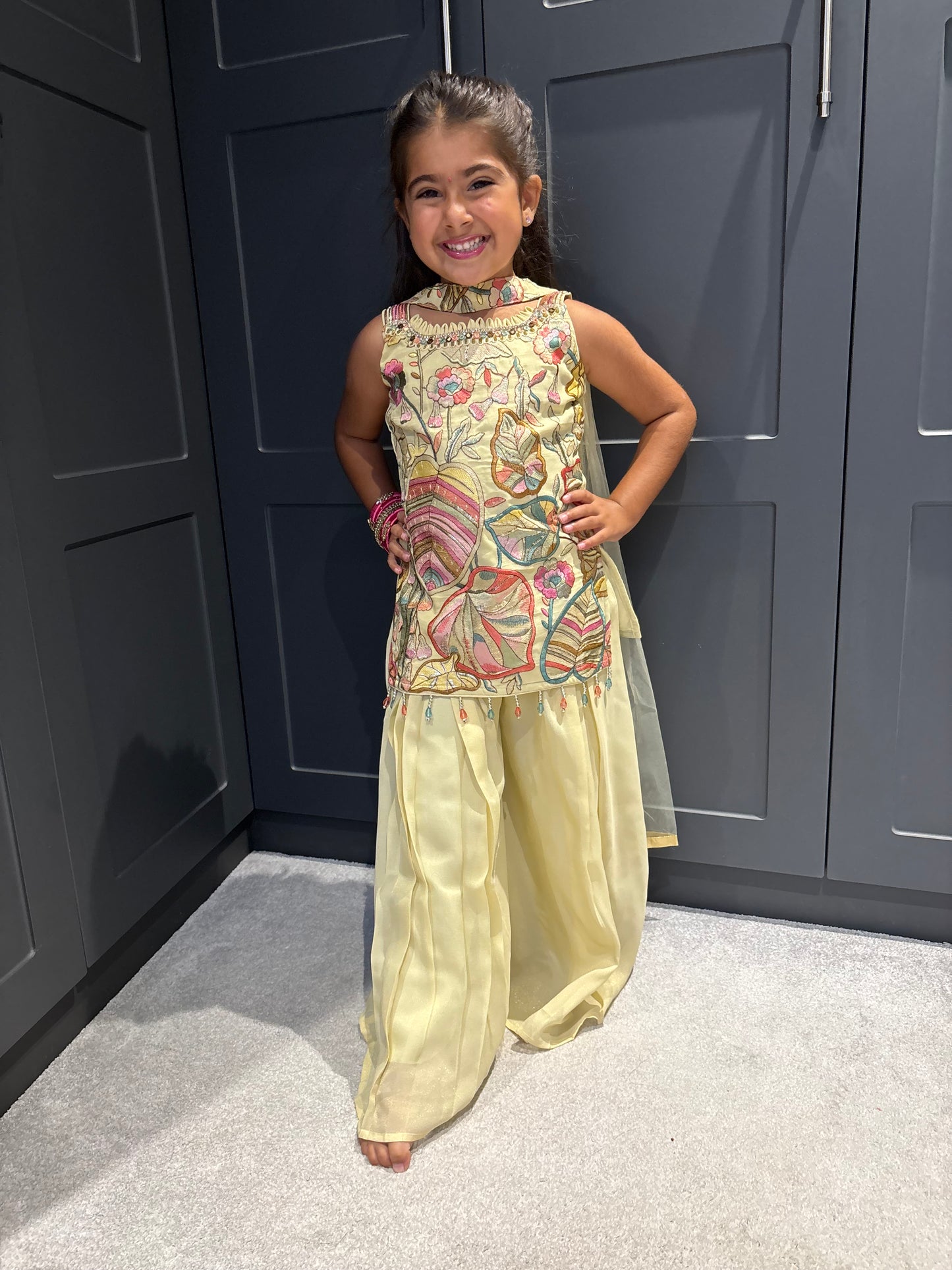 Girls Lemon Embroidered Palazzo Suit