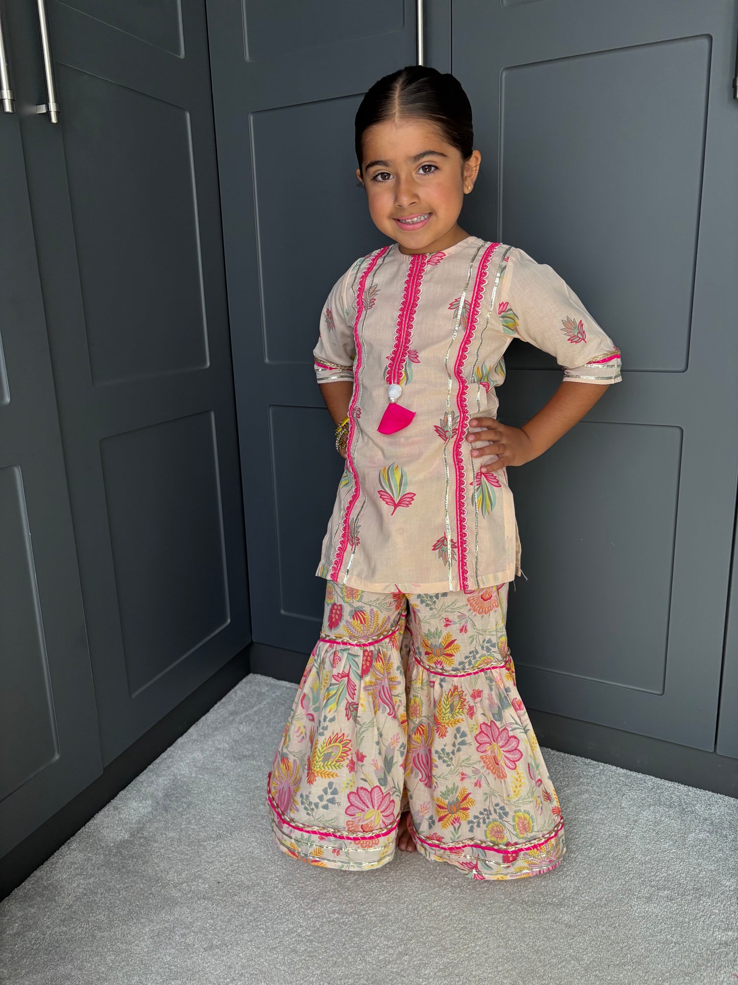 Lotus Print Girls Gharara Set | Indian Festive Wear | Sibling Collection