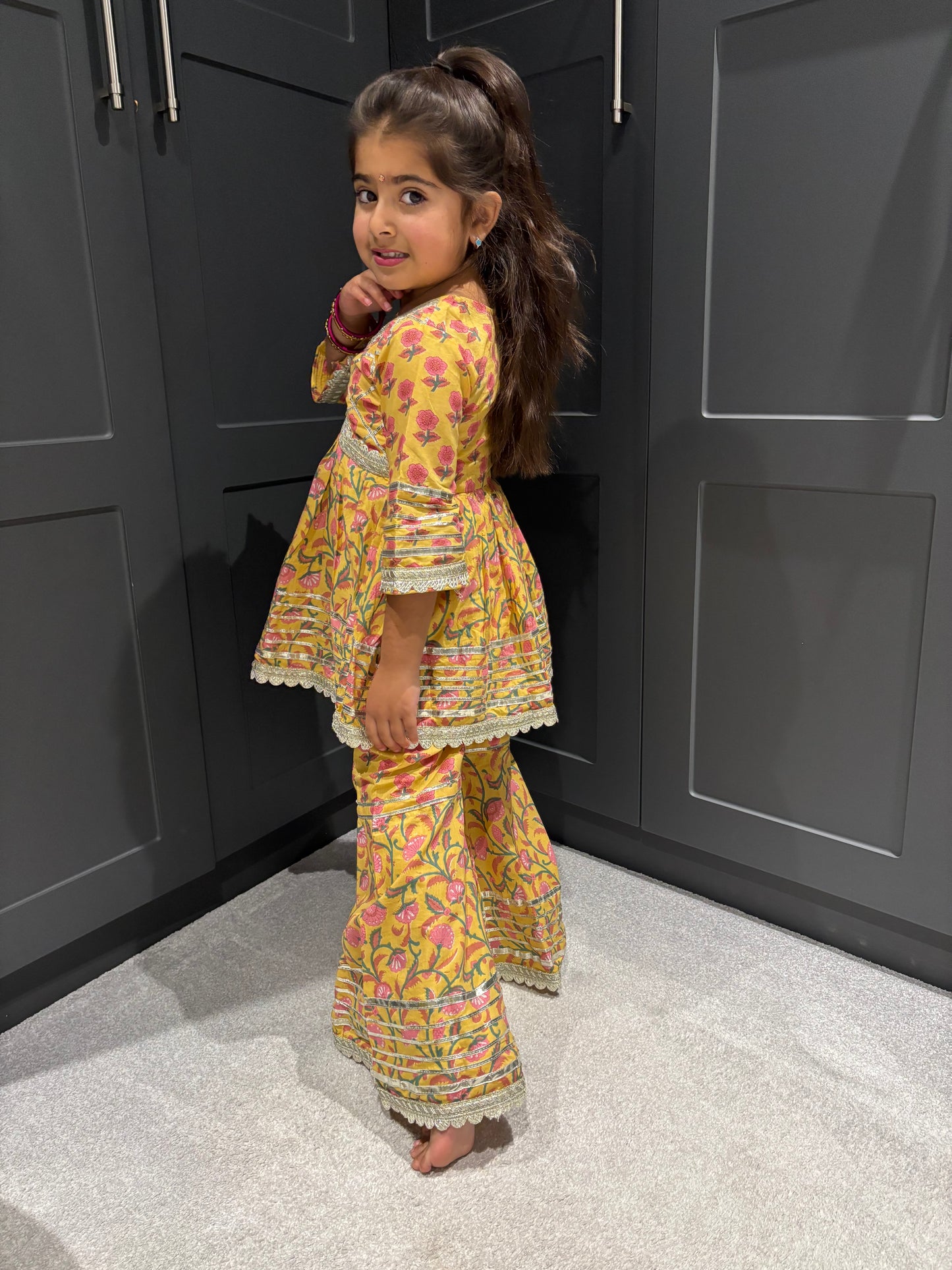 Yellow & Pink Sharara Suit Set