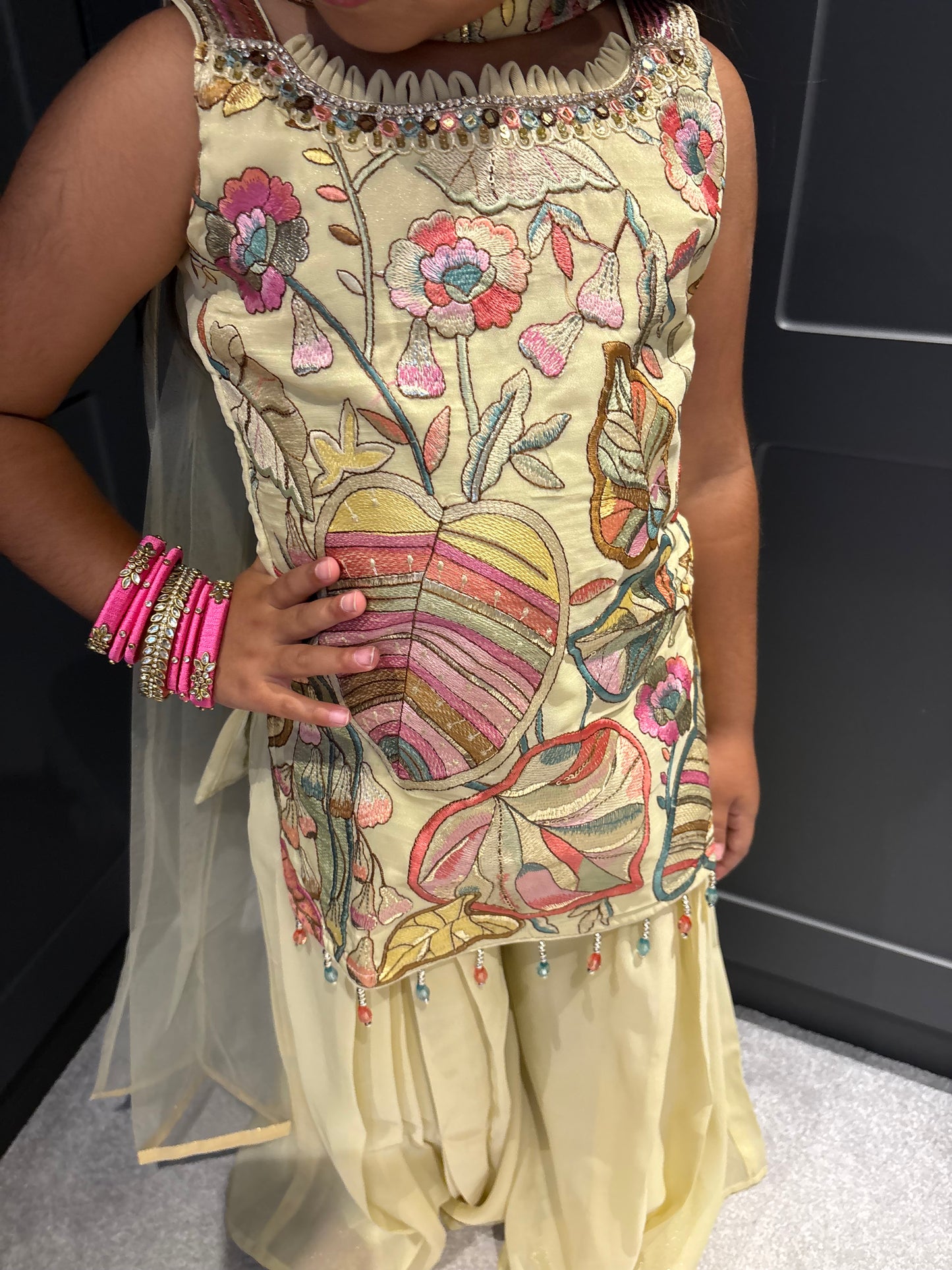 Girls Lemon Embroidered Palazzo Suit