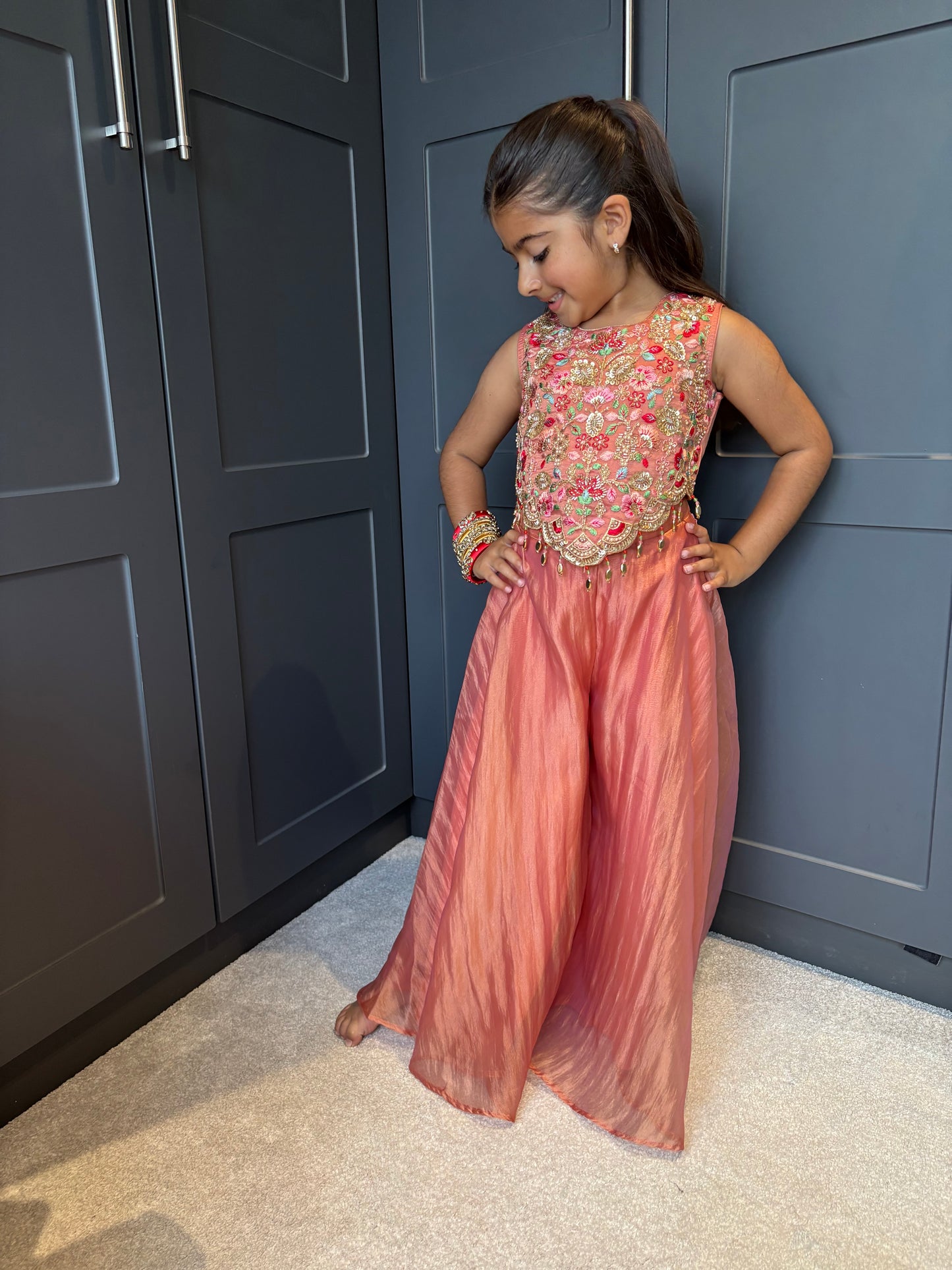 Coral Floral Pearl Palazzo Suit