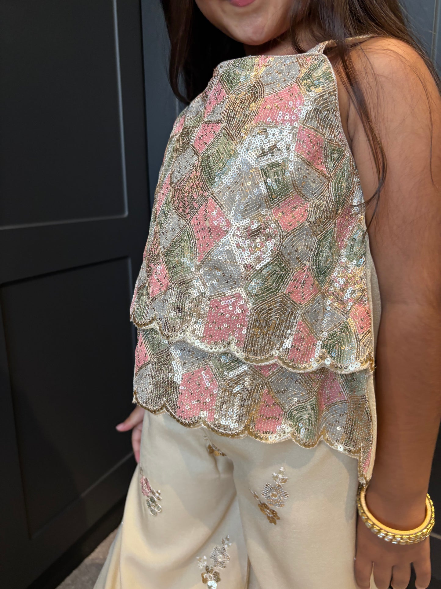 Blush & Gold Sequin Palazzo Set