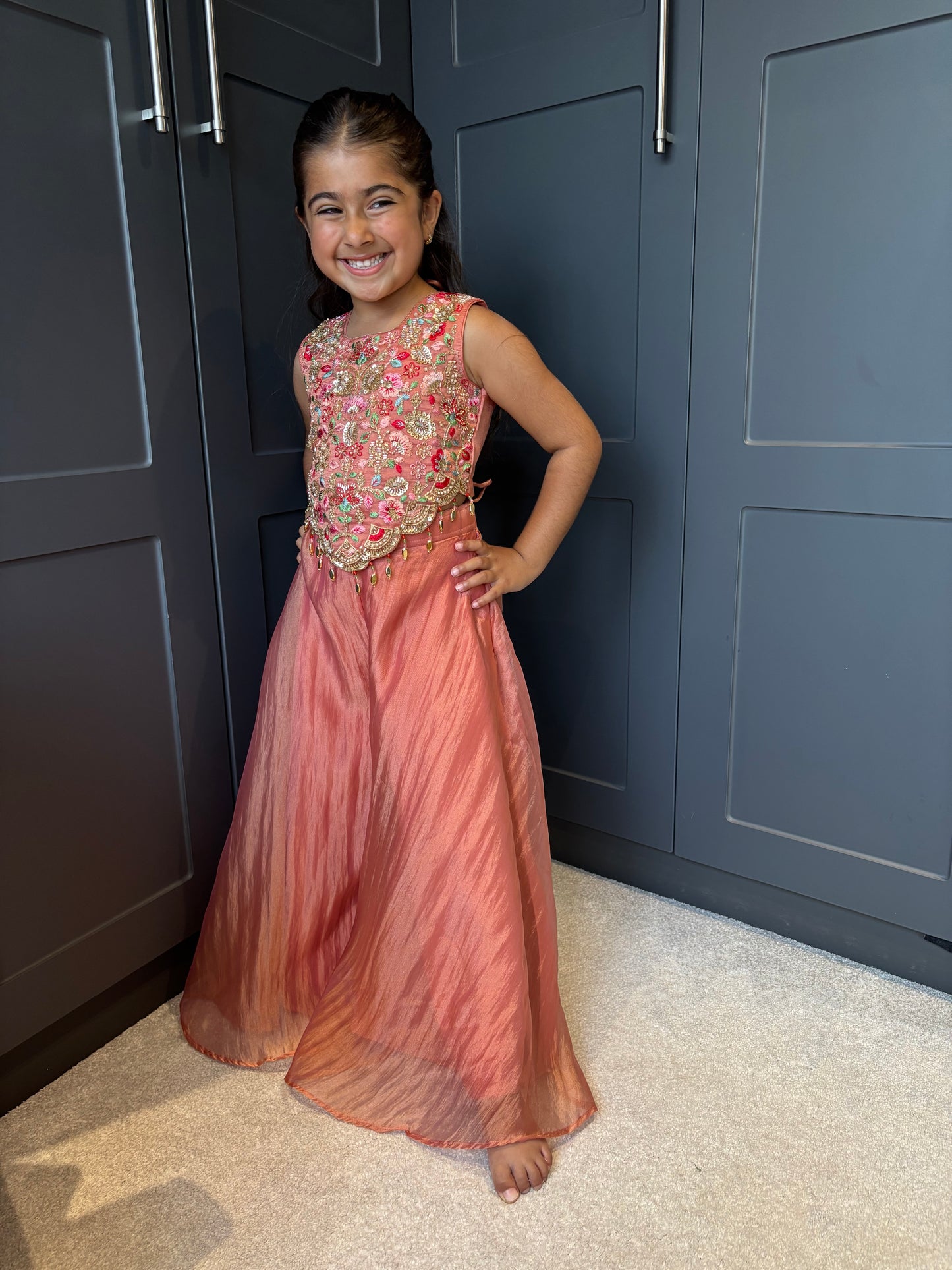 Coral Floral Pearl Palazzo Suit