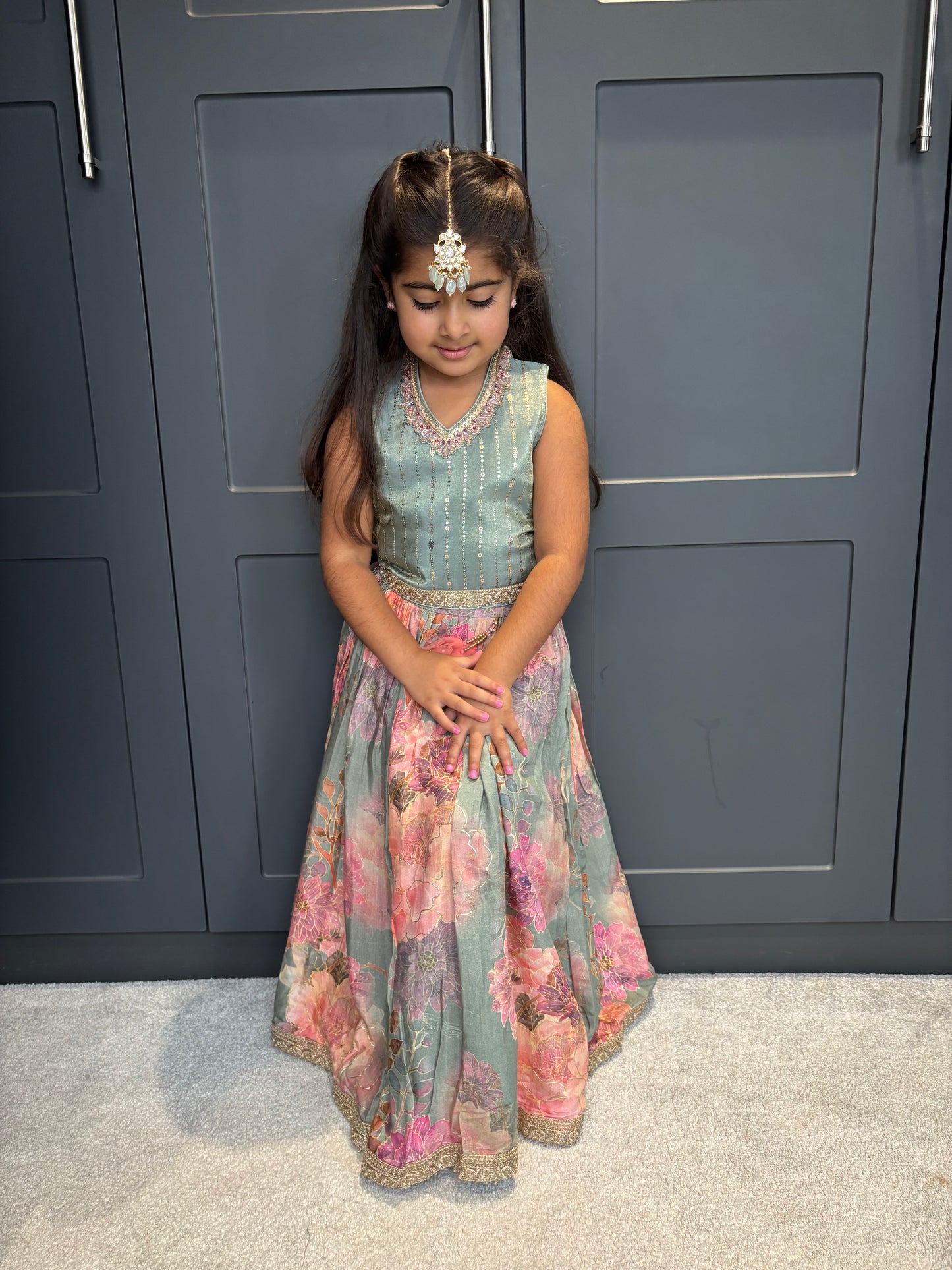 Sage Green Floral Lengha