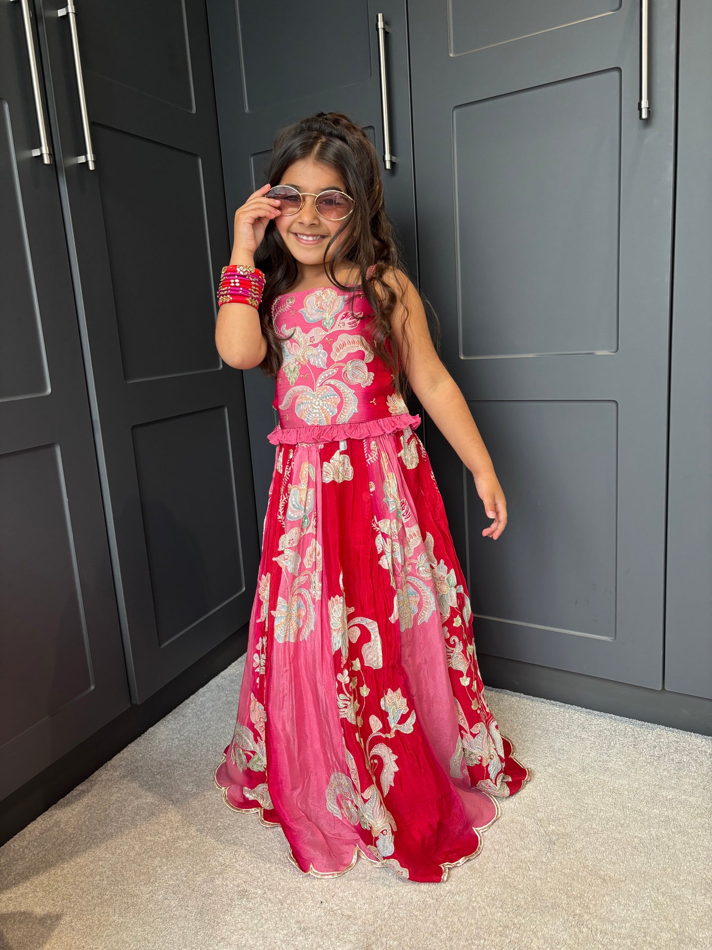 Magenta & Red Lengha Set
