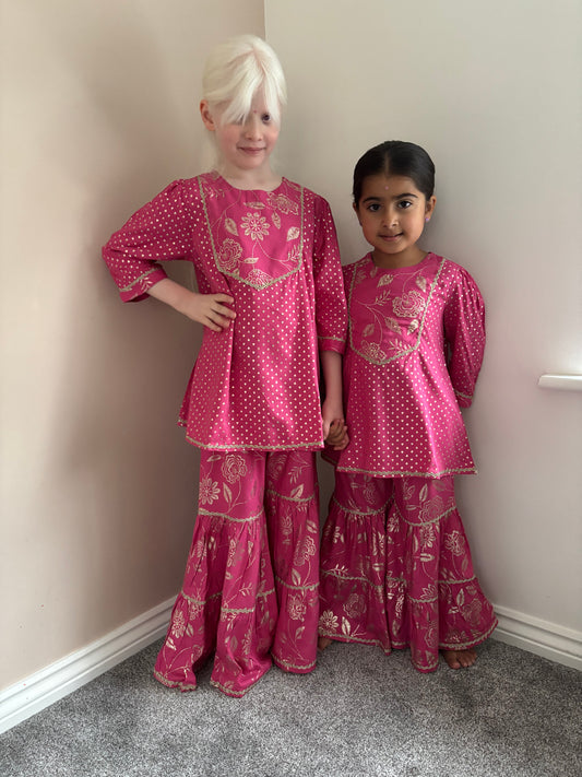 Fuscia Pink Kurta Sharara Set