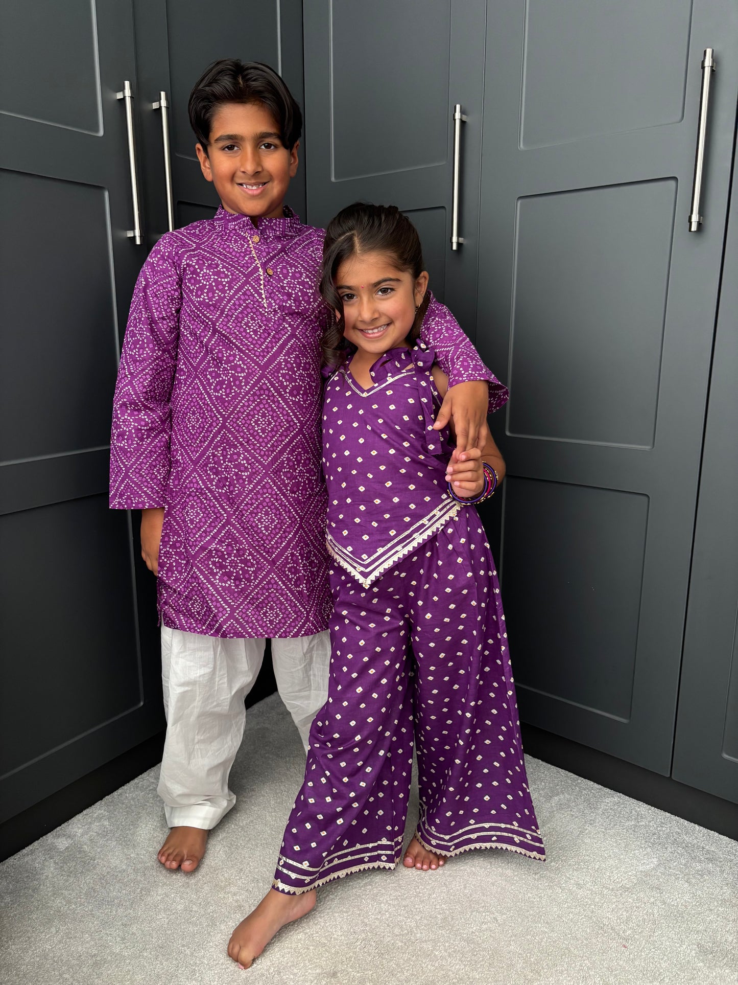 Girls Festive Purple Bandhani Print Palazzo Suit | Sibling Collection